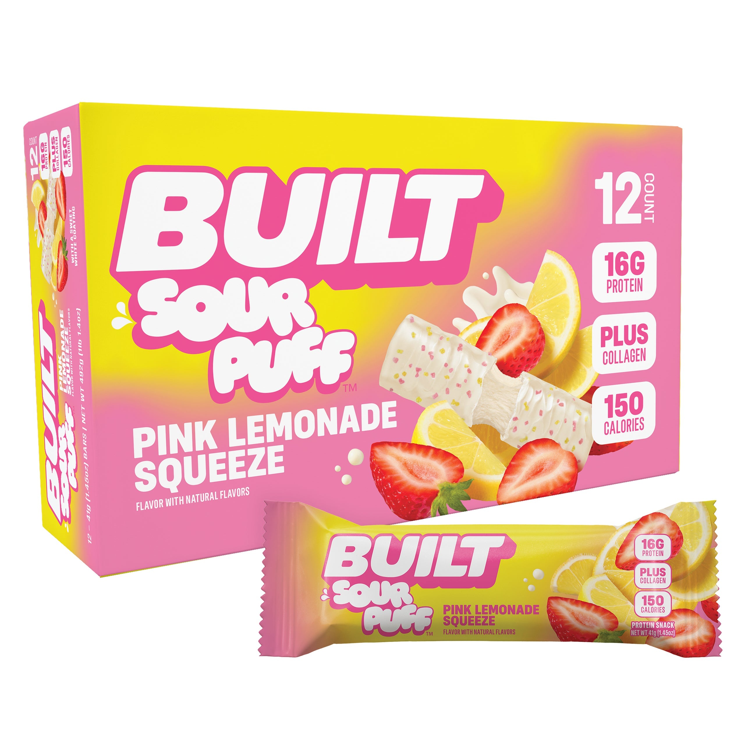 BUILT Sour Puff Bar-Box (12 bars)-Pink Lemonade Squeeze-N101 Nutrition
