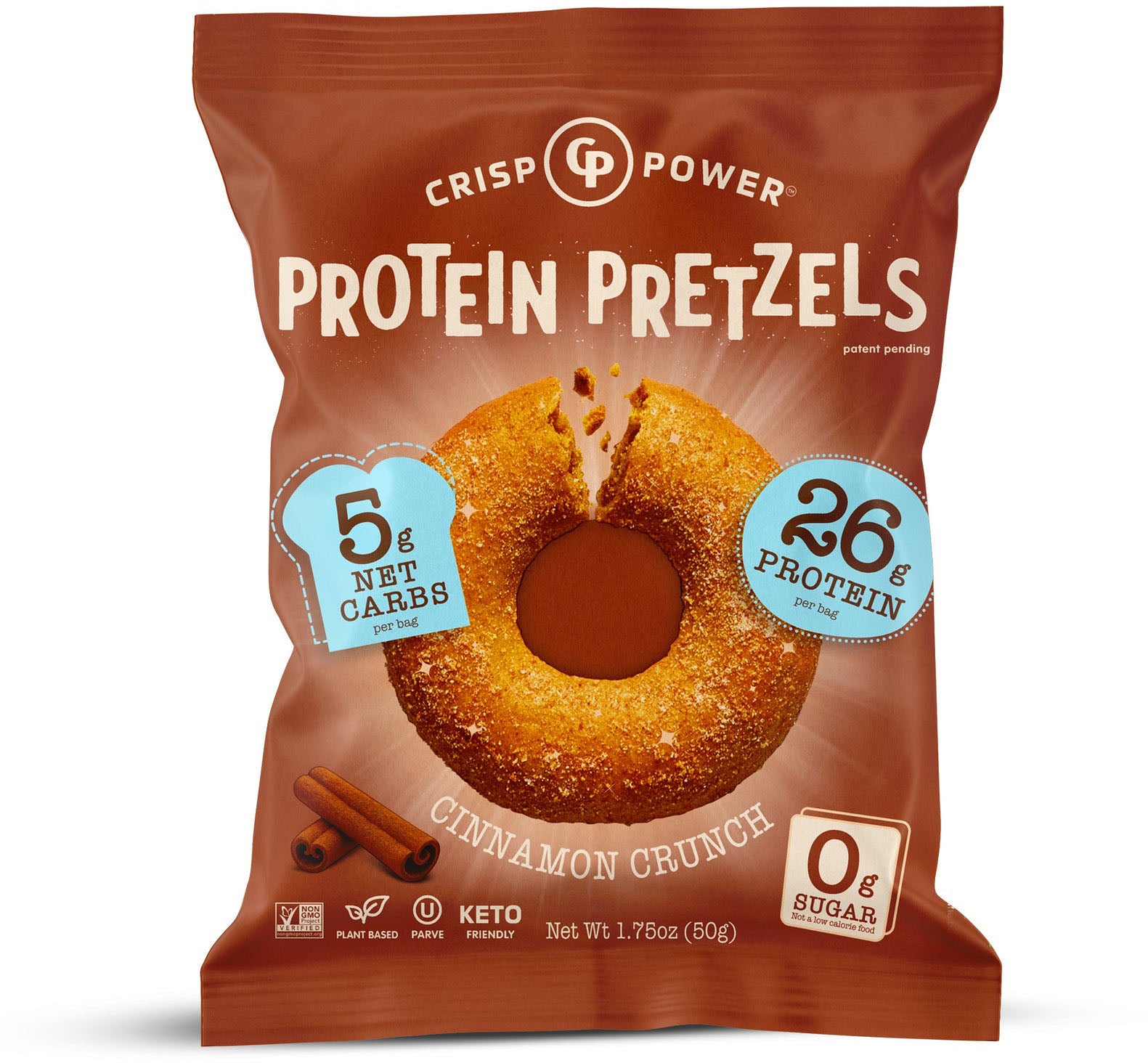 Crisp Power Protein Pretzels-Single Bag (50 g)-Cinnamon Crunch-N101 Nutrition