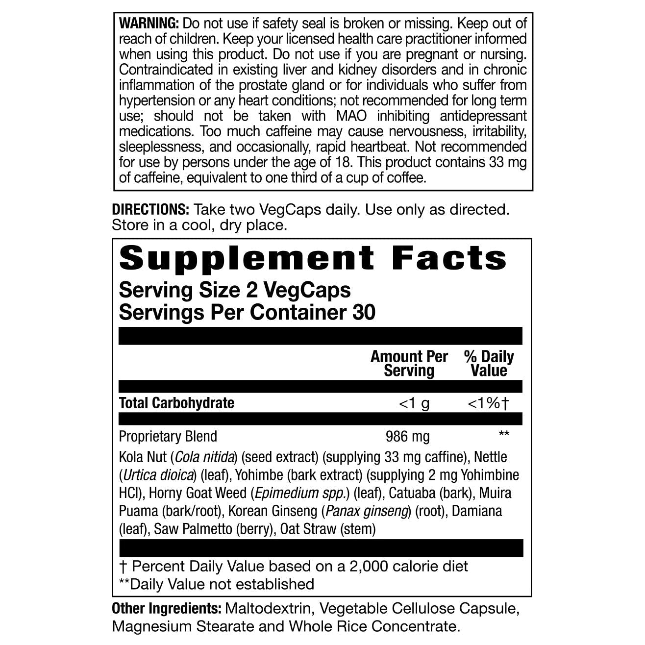 Action Labs For Men COBRA Sexual Energy-N101 Nutrition