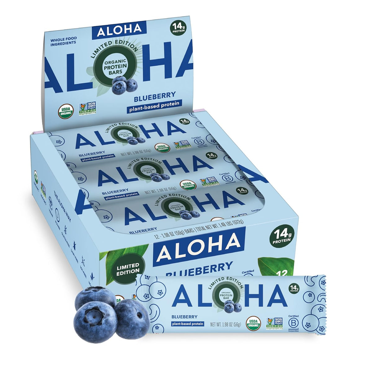 ALOHA Organic Plant-Based Protein Bars-Box (12 bars)-Blueberry-N101 Nutrition