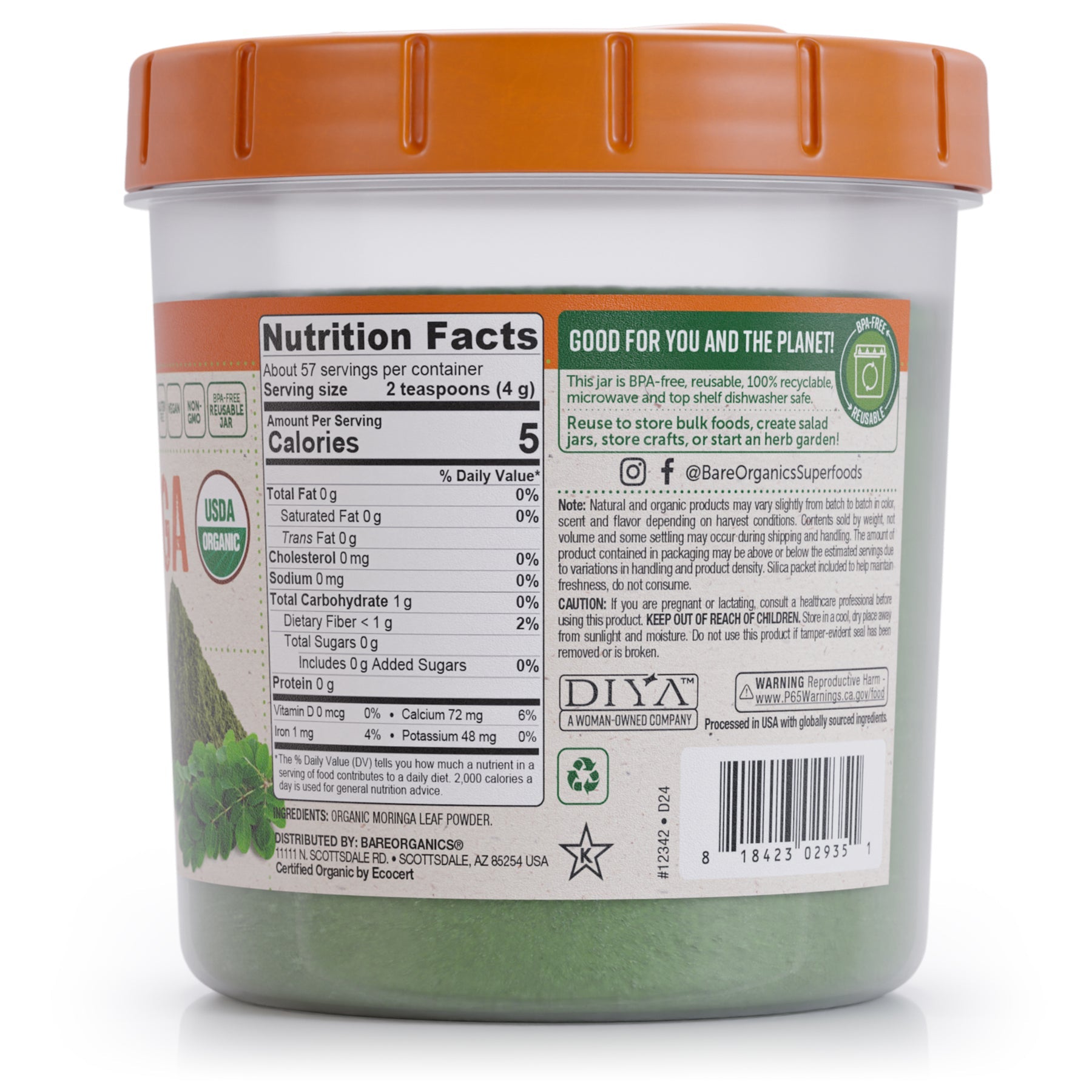 BareOrganics Moringa Leaf Powder-N101 Nutrition