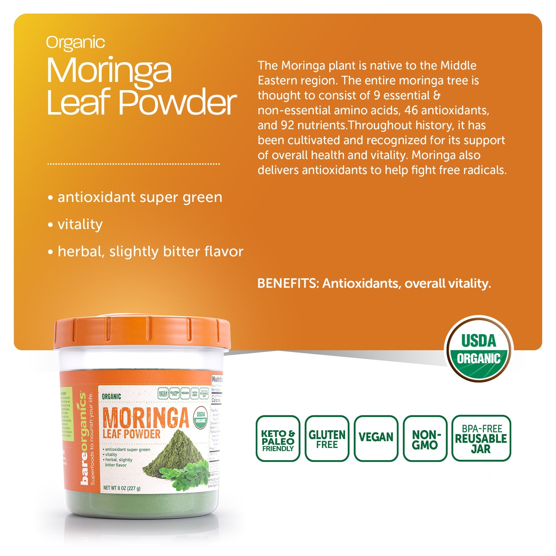 BareOrganics Moringa Leaf Powder-N101 Nutrition