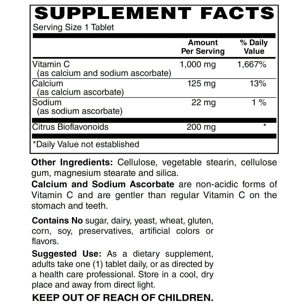 Blue Ridge Buffered C-1000-N101 Nutrition