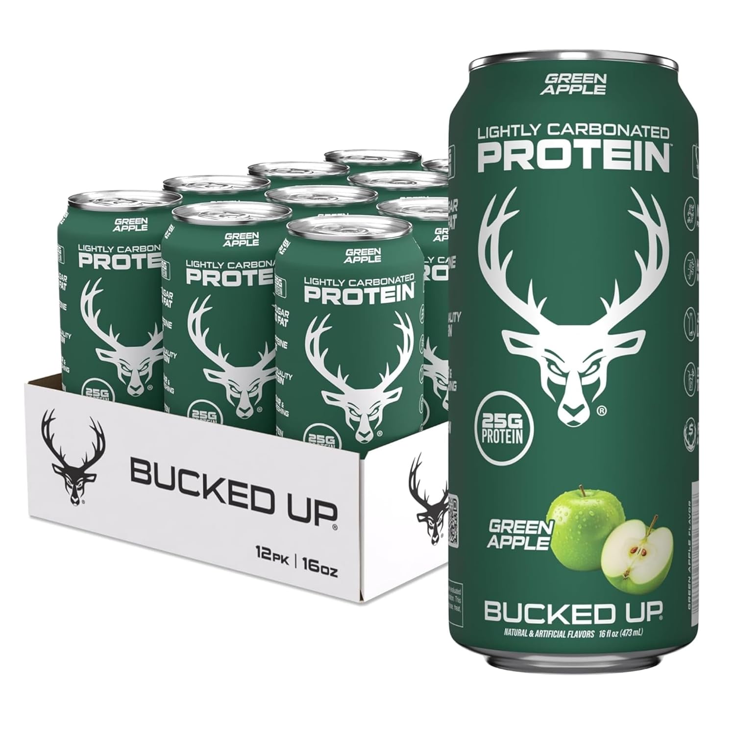 Bucked Up Lightly Carbonated Protein RTD-Case (12 cans)-Green Apple-N101 Nutrition
