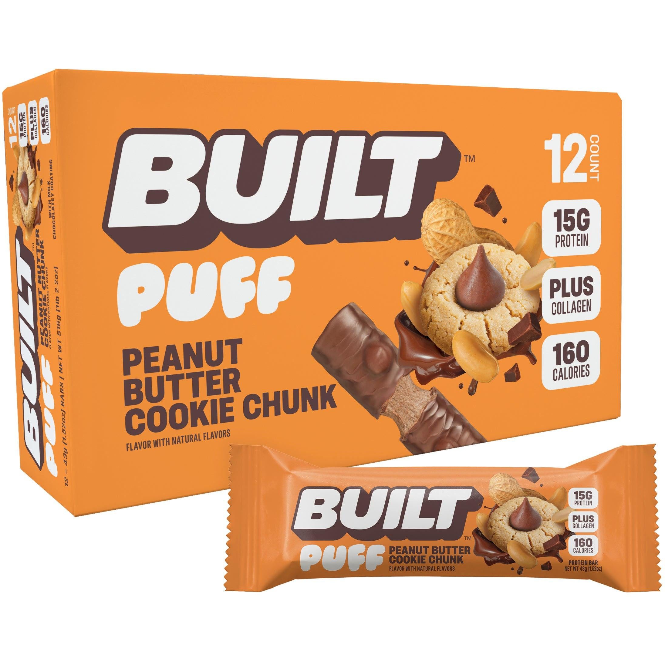 BUILT Puff Bar-Box (12 bars)-Peanut Butter Cookie Chunk-N101 Nutrition