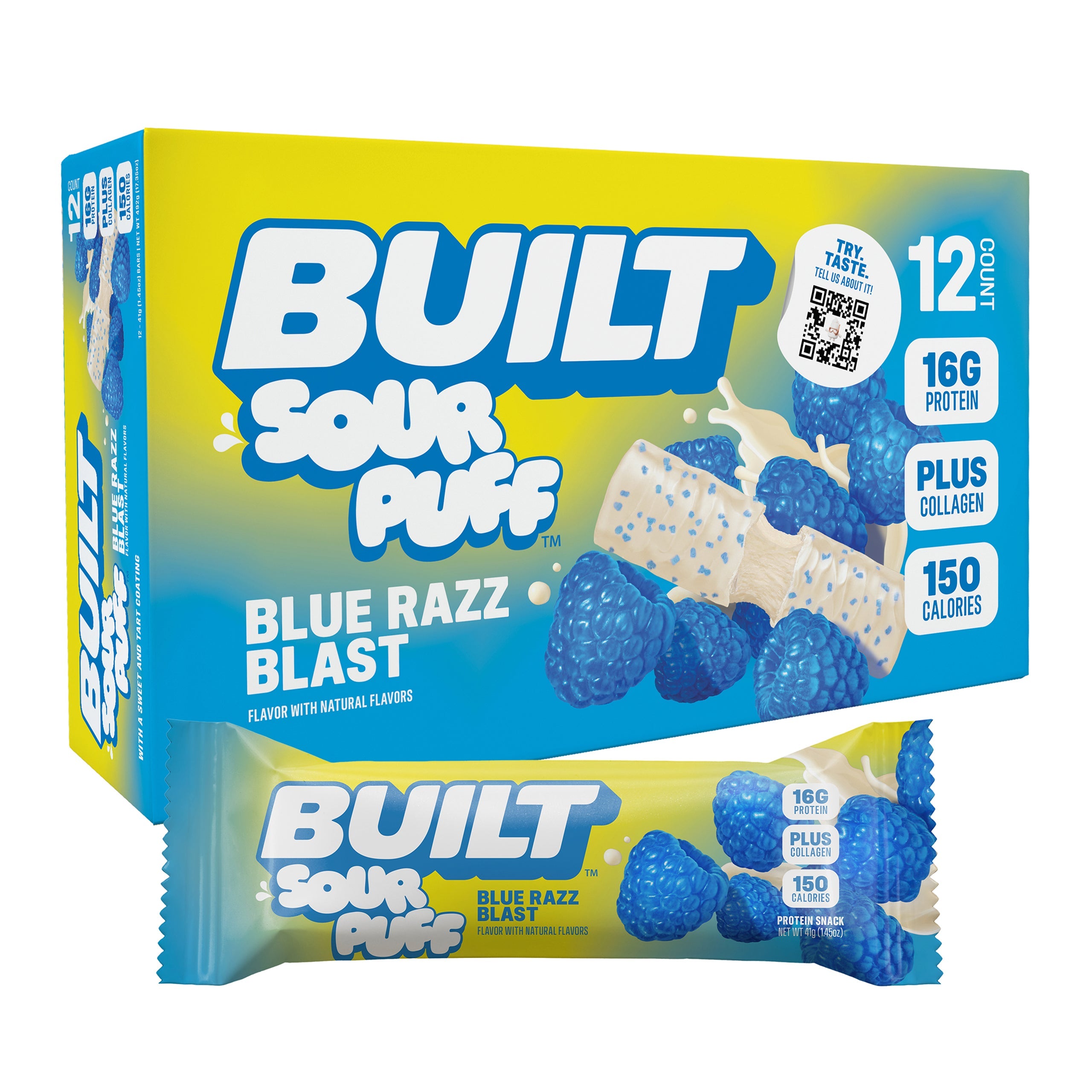 BUILT Sour Puff Bar-Box (12 bars)-Blue Razz Blast-N101 Nutrition