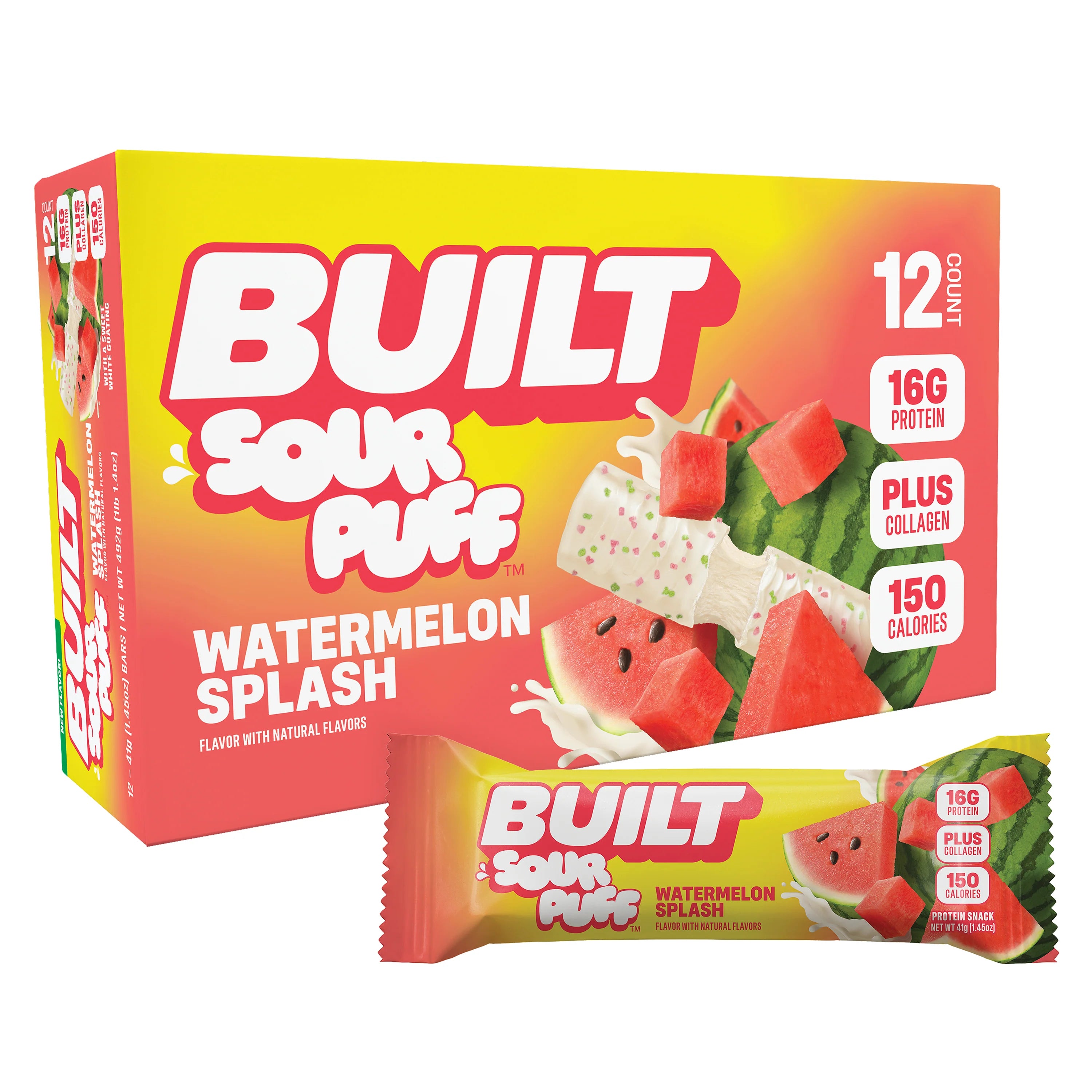 BUILT Sour Puff Bar-Box (12 bars)-Watermelon Splash-N101 Nutrition