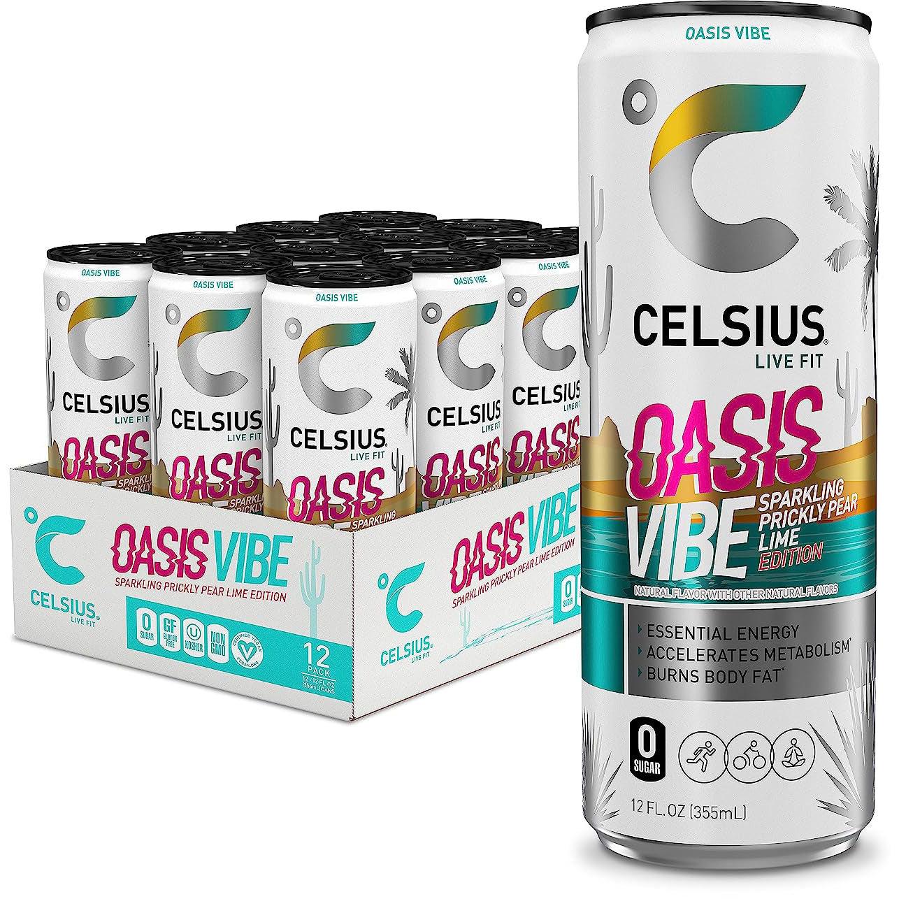 Celsius Energy Drink-Case (12 cans)-OASIS VIBE Sparkling Prickly Pear Lime-N101 Nutrition