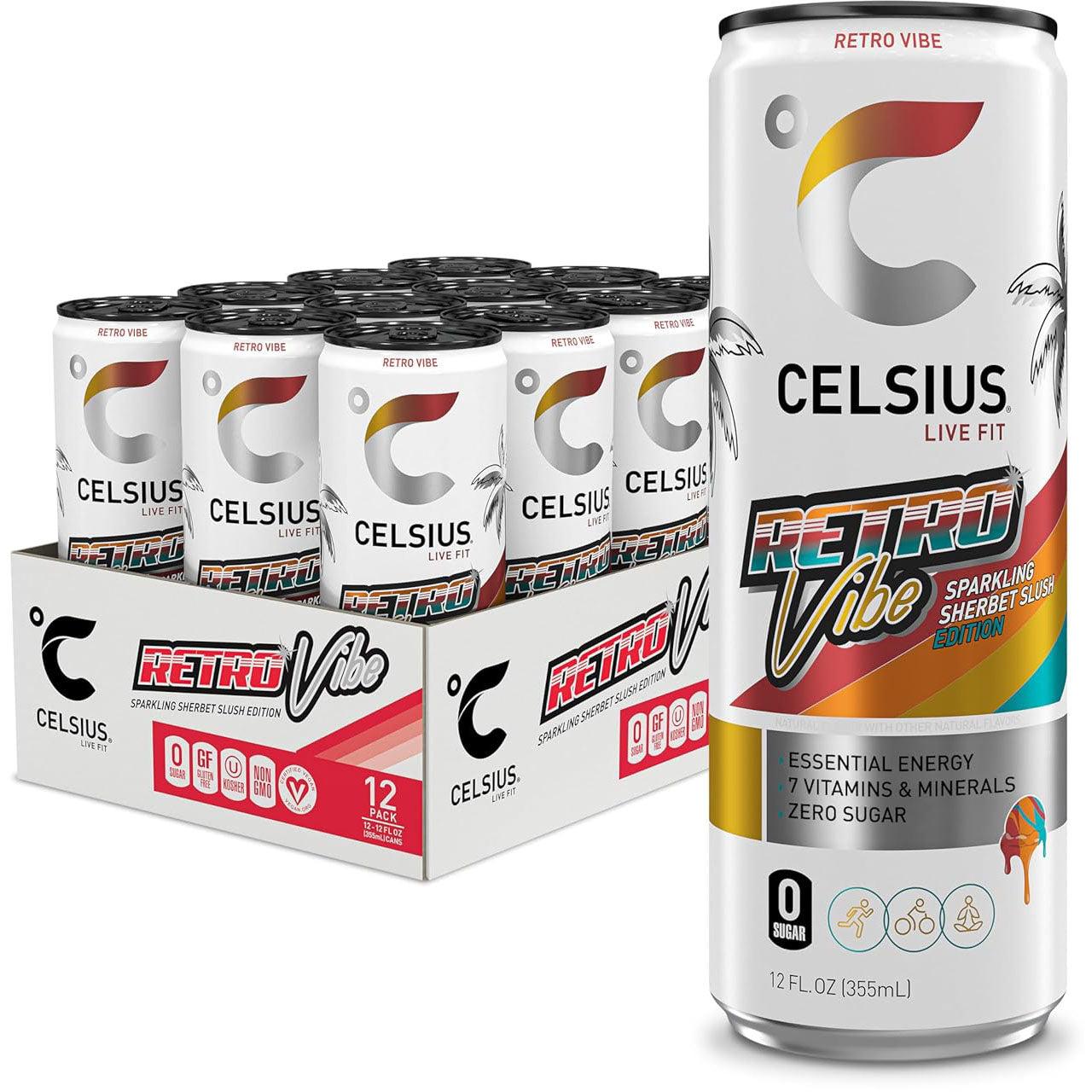 Celsius Energy Drink-Case (12 cans)-RETRO VIBE Sparkling Sherbet Slush-N101 Nutrition