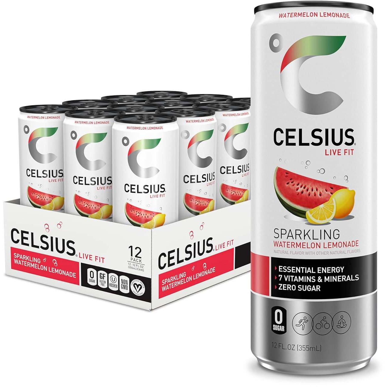 Celsius Energy Drink-Case (12 cans)-Sparkling Watermelon Lemonade-N101 Nutrition