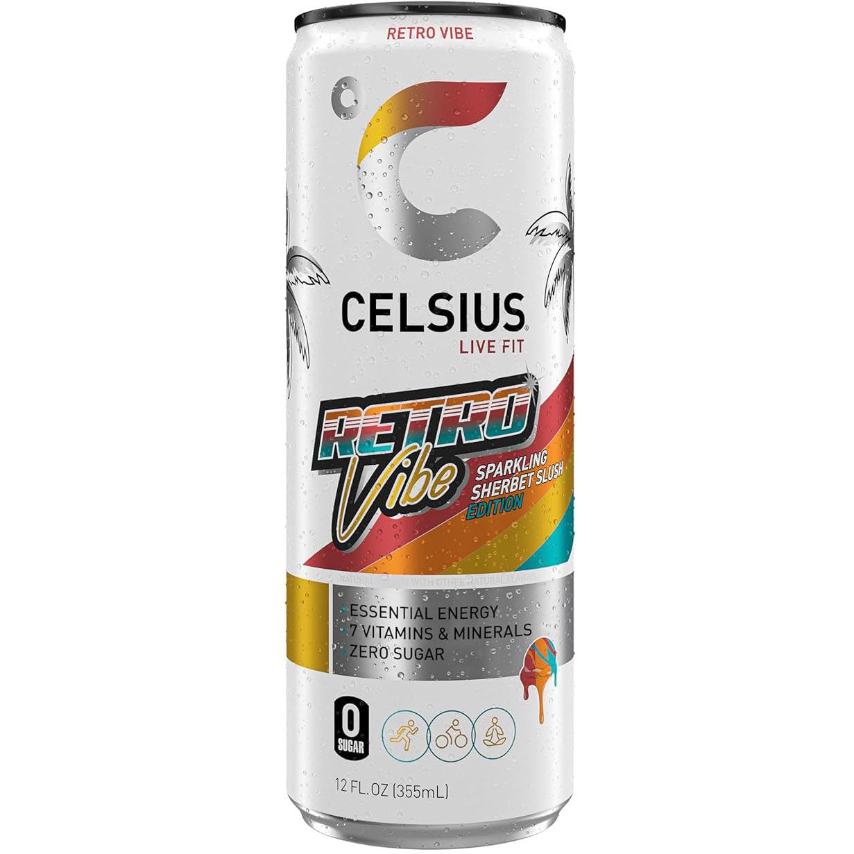 Celsius Energy Drink-Single (12 fl oz / 355 mL)-RETRO VIBE Sparkling Sherbet Slush-N101 Nutrition