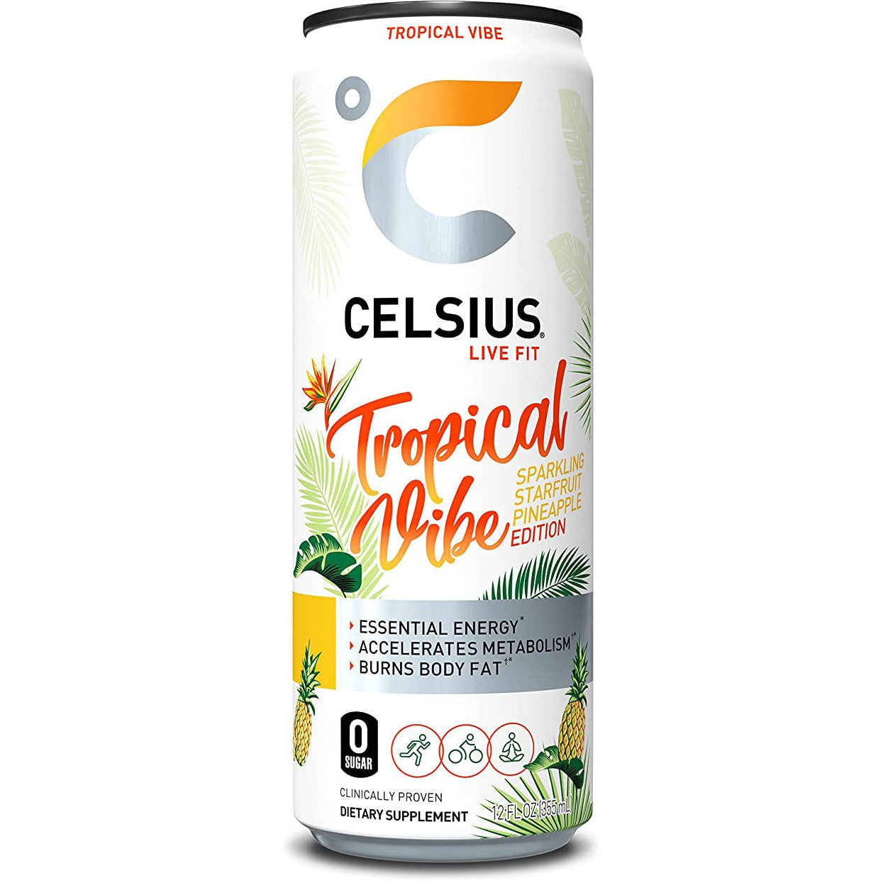 Celsius Energy Drink-Single (12 fl oz / 355 mL)-TROPICAL VIBE Sparkling Starfruit Pineapple-N101 Nutrition