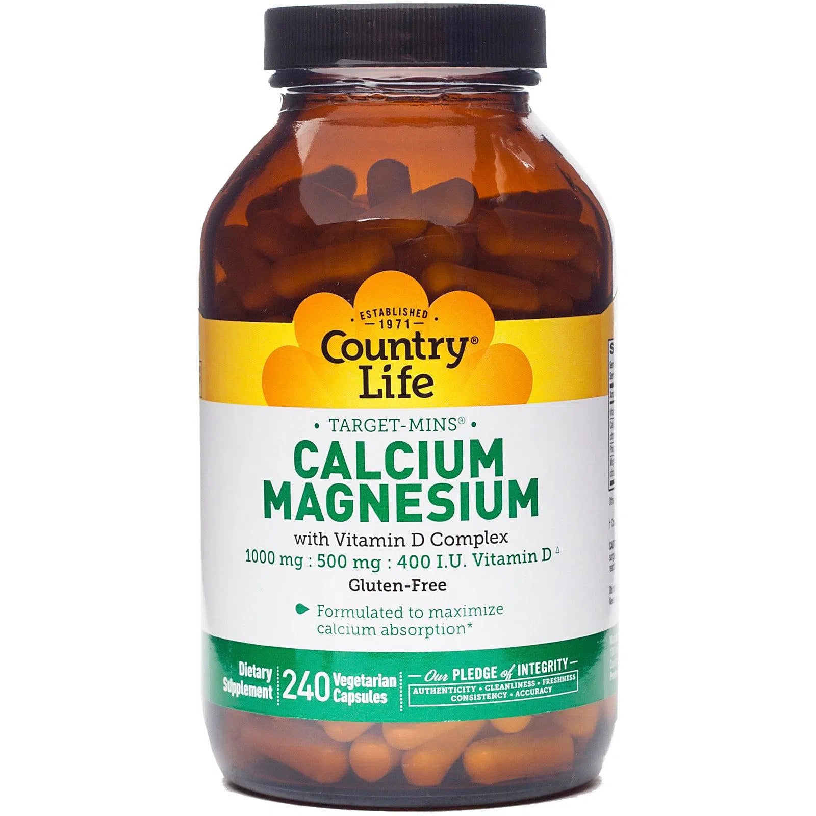 Country Life Target-Mins Calcium Magnesium with Vitamin D Complex-240 vegan capsules-N101 Nutrition