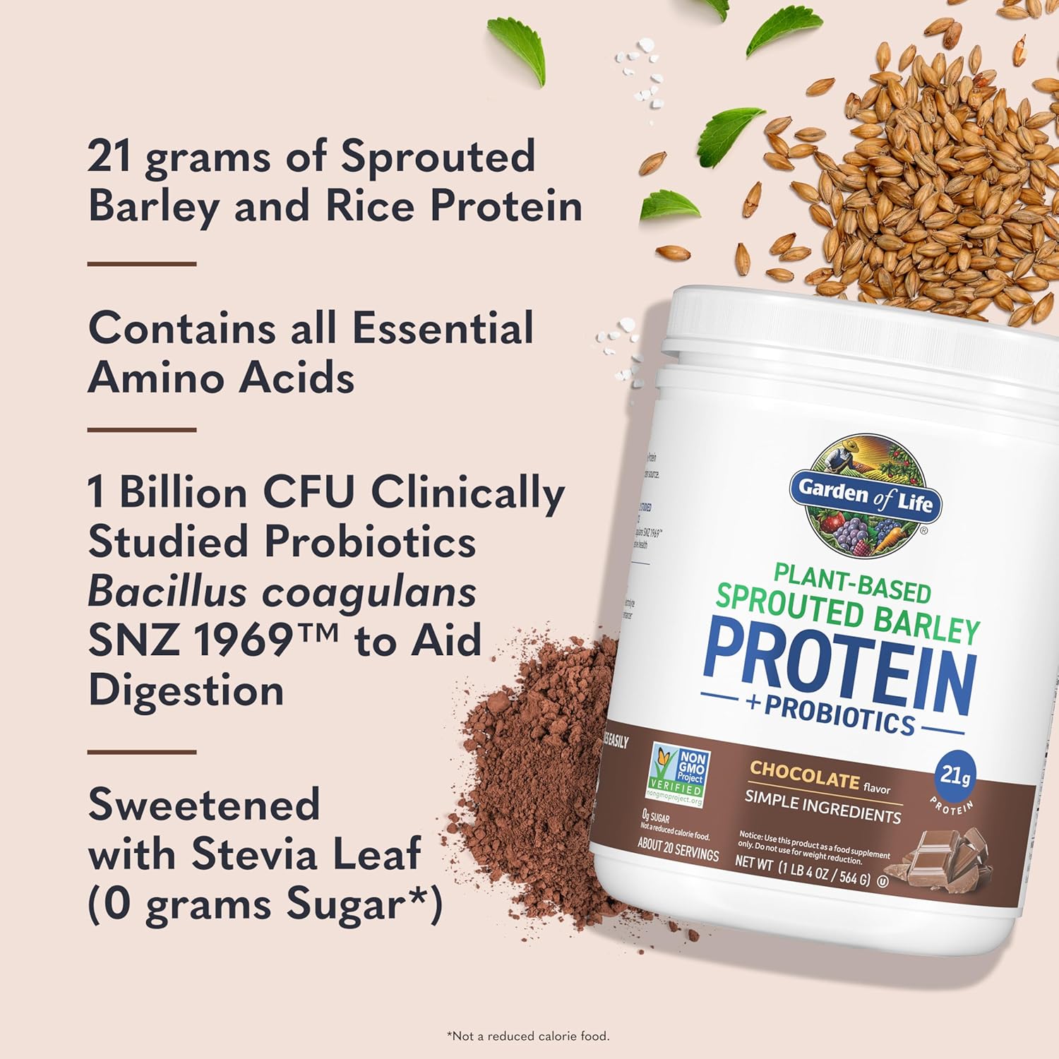 Garden of Life Plant-Based Sprouted Barley Protein + Probiotics-N101 Nutrition