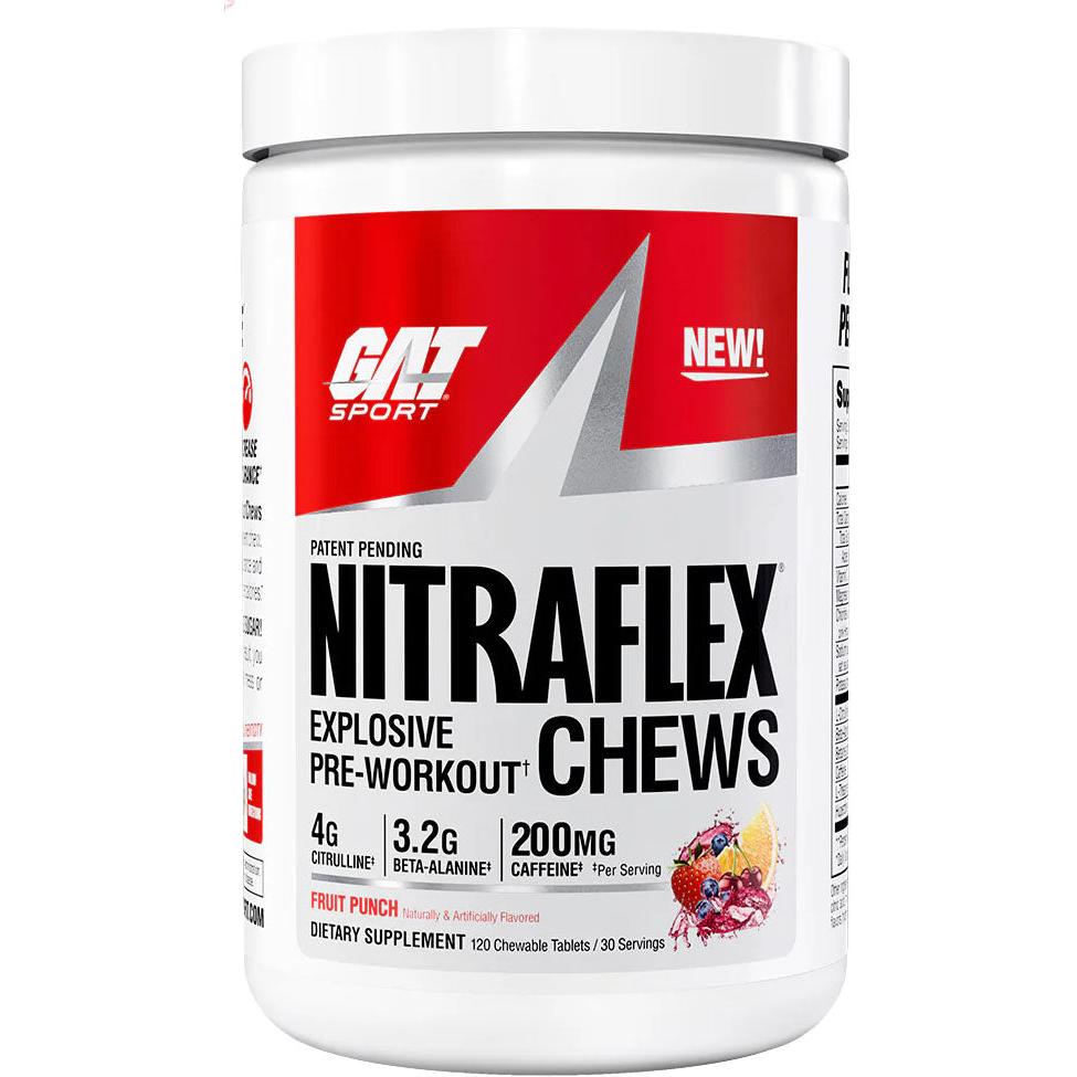 GAT Sport Nitraflex® Pre-Workout Chews-30 servings (120 chewable tablets)-Fruit Punch-N101 Nutrition