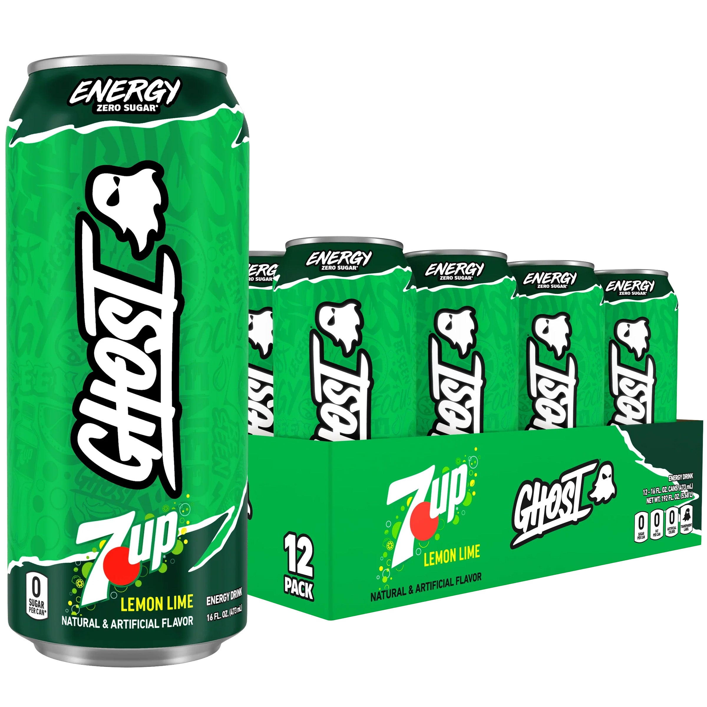 GHOST Energy Drink-Case (12 cans)-7UP® Lemon Lime-N101 Nutrition