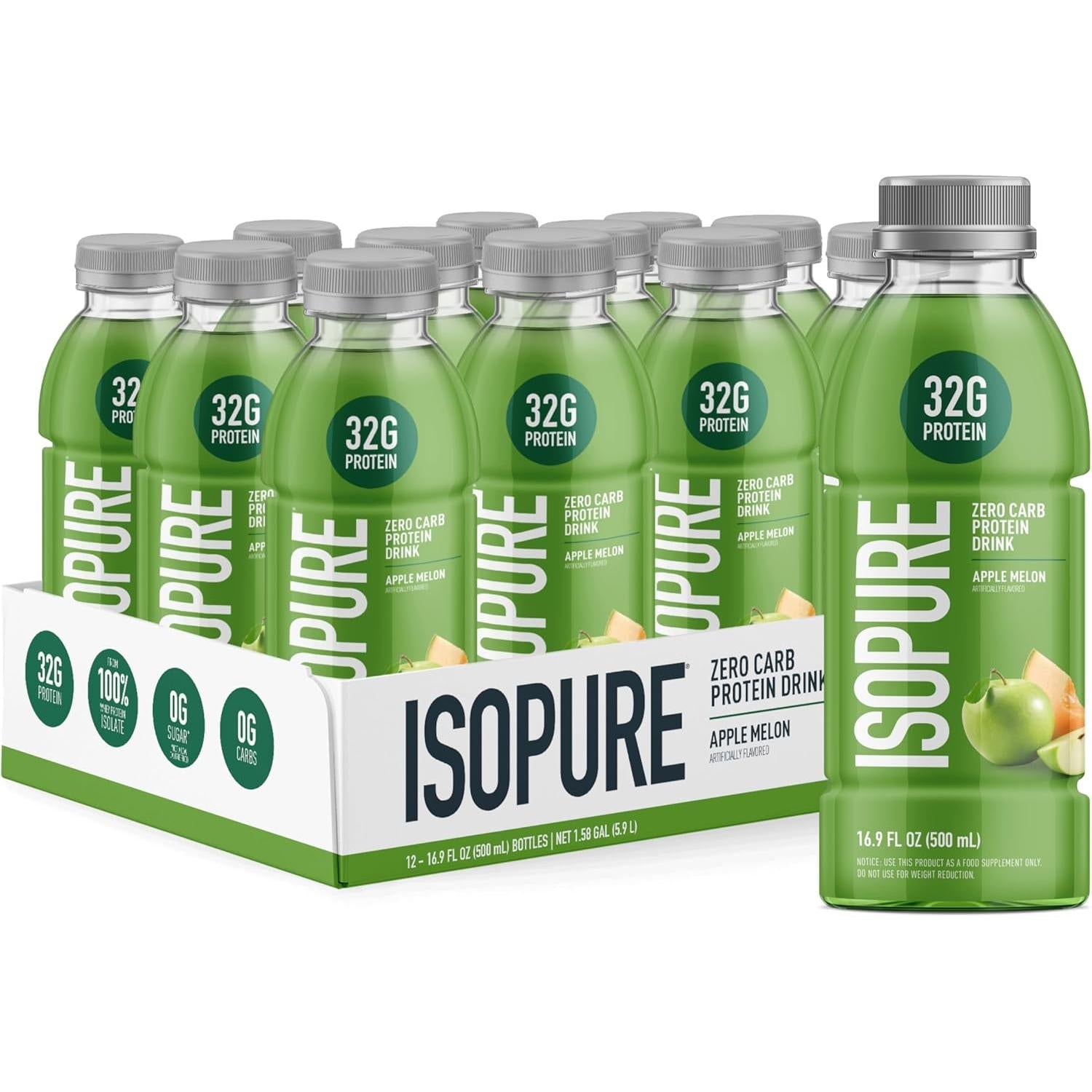 Isopure Zero Carb Protein Drink (Plastic Bottle)-Case (12 bottles)-Apple Melon-N101 Nutrition