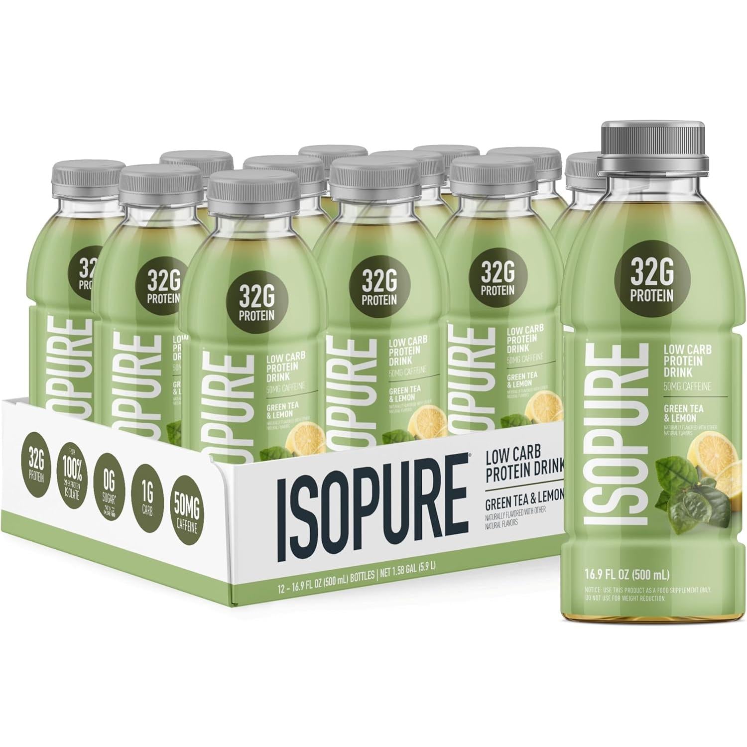 Isopure Zero Carb Protein Drink (Plastic Bottle)-Case (12 bottles)-Green Tea & Lemon-N101 Nutrition