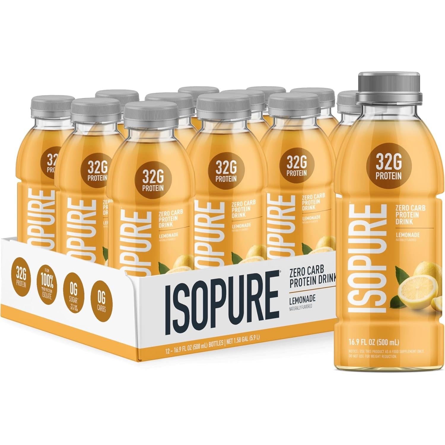 Isopure Zero Carb Protein Drink (Plastic Bottle)-Case (12 bottles)-Lemonade-N101 Nutrition