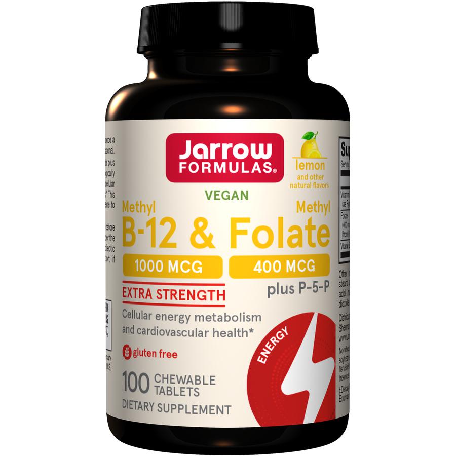 Jarrow Formulas Methyl B-12 & Methyl Folate Lemon-100 chewable tablets-N101 Nutrition