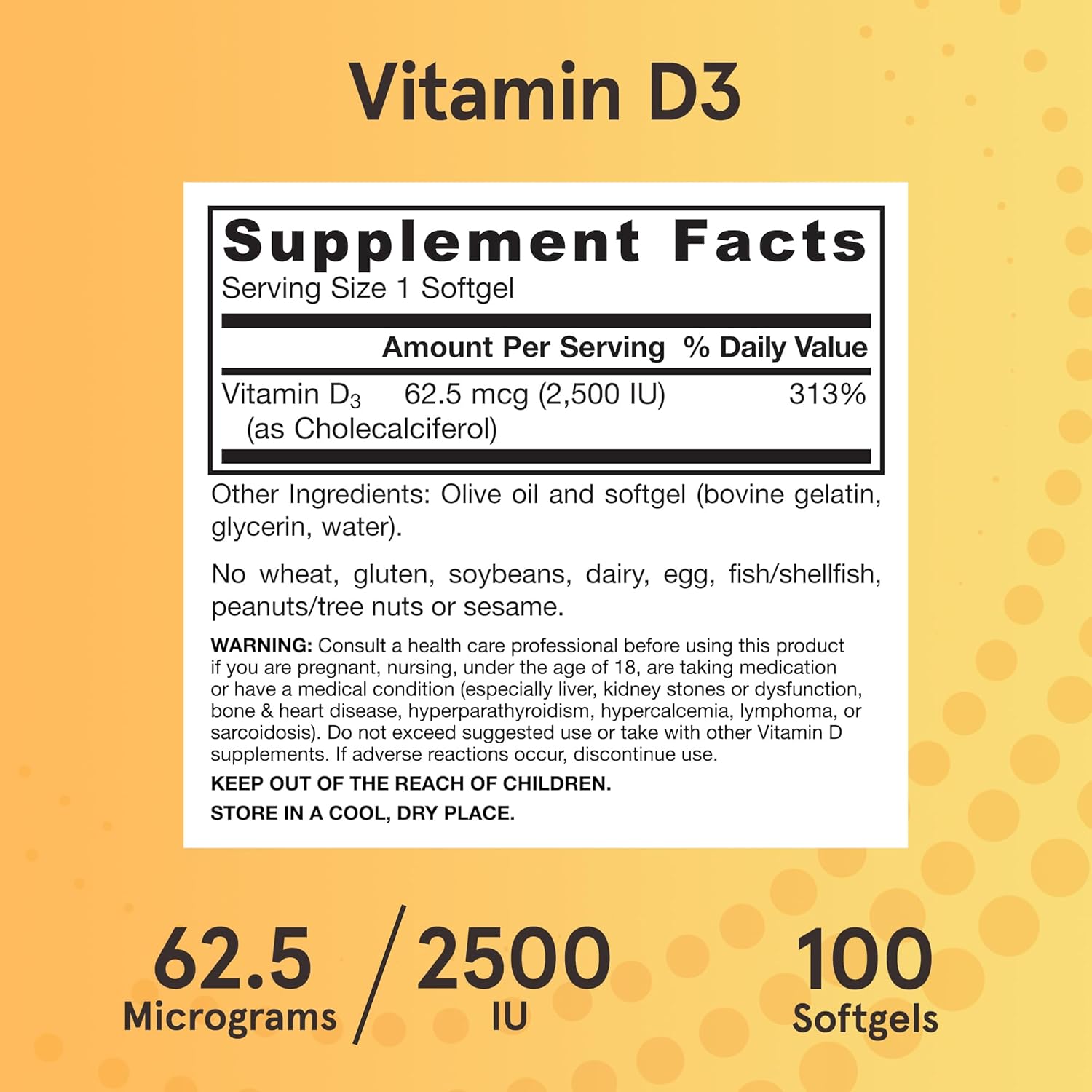 Jarrow Formulas Vitamin D3 - 2500 IU (62.5 mcg)-N101 Nutrition