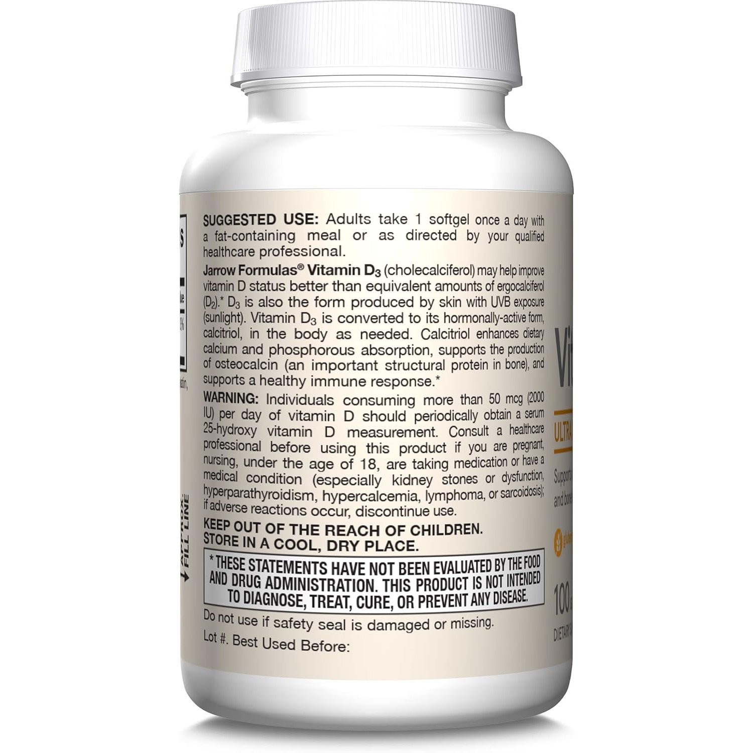Jarrow Formulas Vitamin D3 - 2500 IU (62.5 mcg)-N101 Nutrition