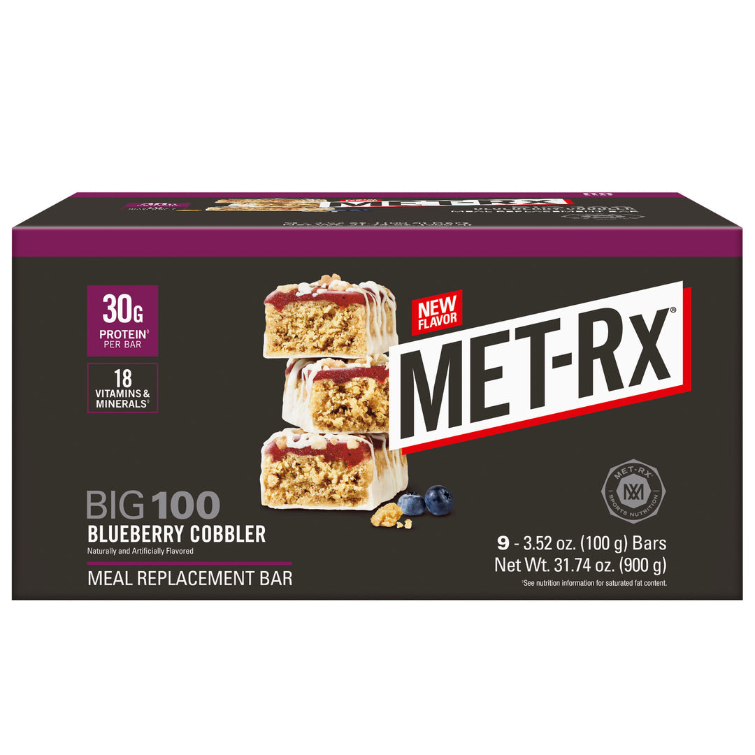 MET-Rx BIG 100 Meal Replacement Bars-Box (9 bars)-Blueberry Cobbler-N101 Nutrition
