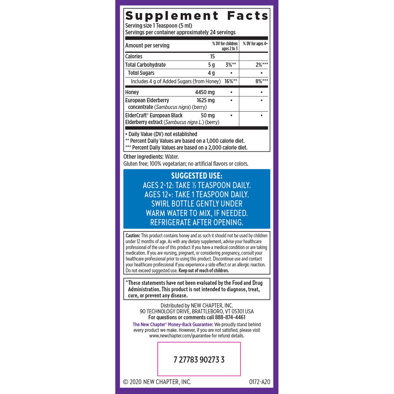 New Chapter Elderberry Syrup + Honey (EXP 08/2026 - FINAL SALE / NO RETURNS)-N101 Nutrition