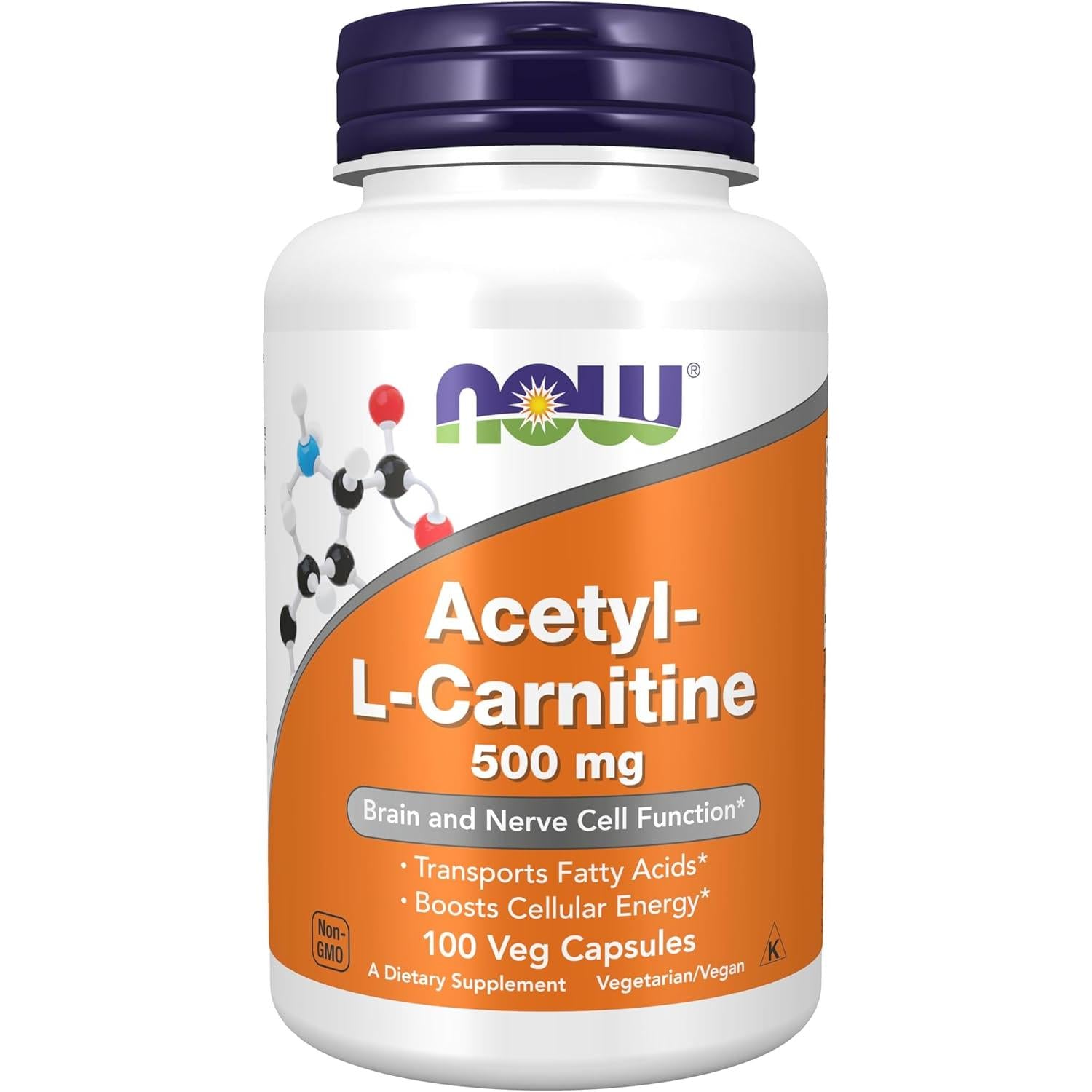 NOW Acetyl-L Carnitine 500 mg-100 veg capsules-N101 Nutrition