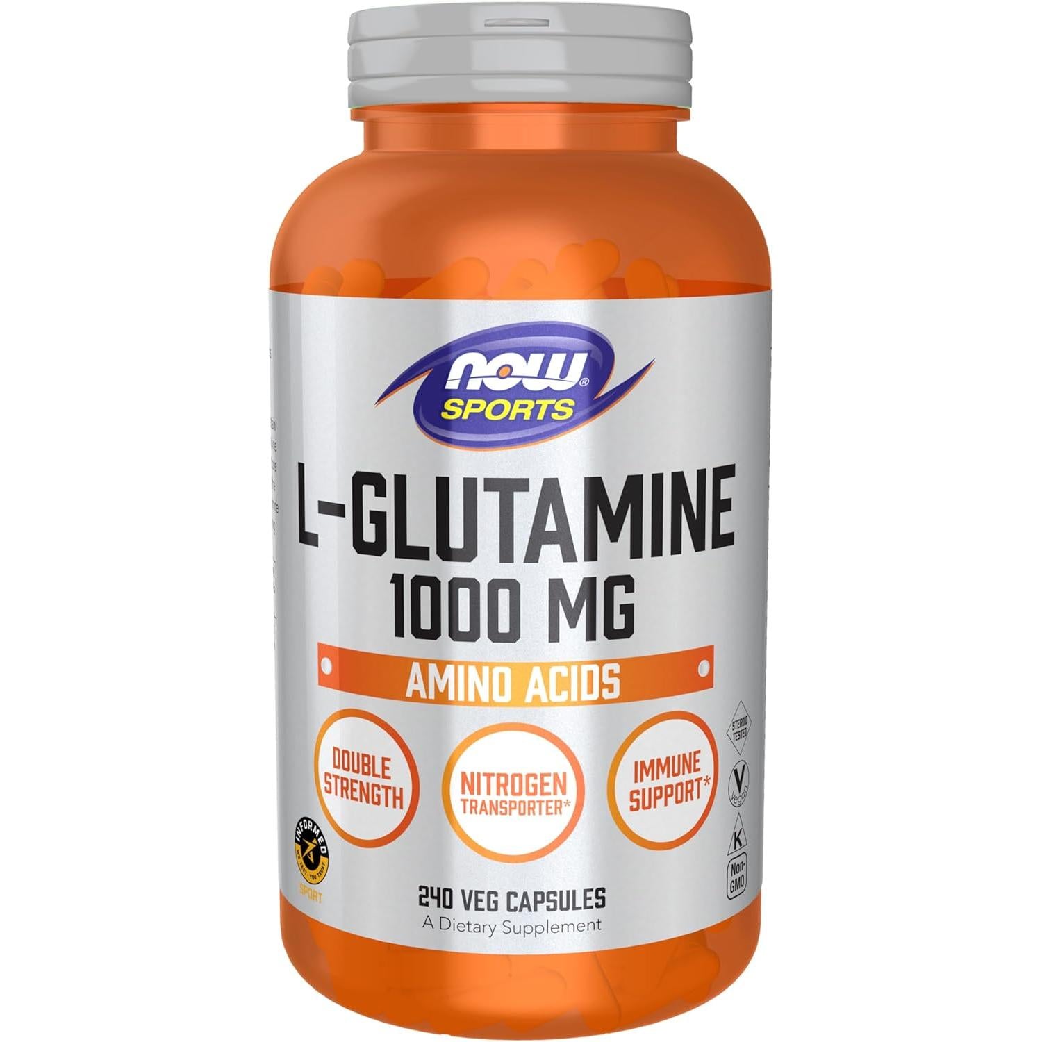 NOW Sports L-Glutamine 1000 mg-240 veg capsules-N101 Nutrition