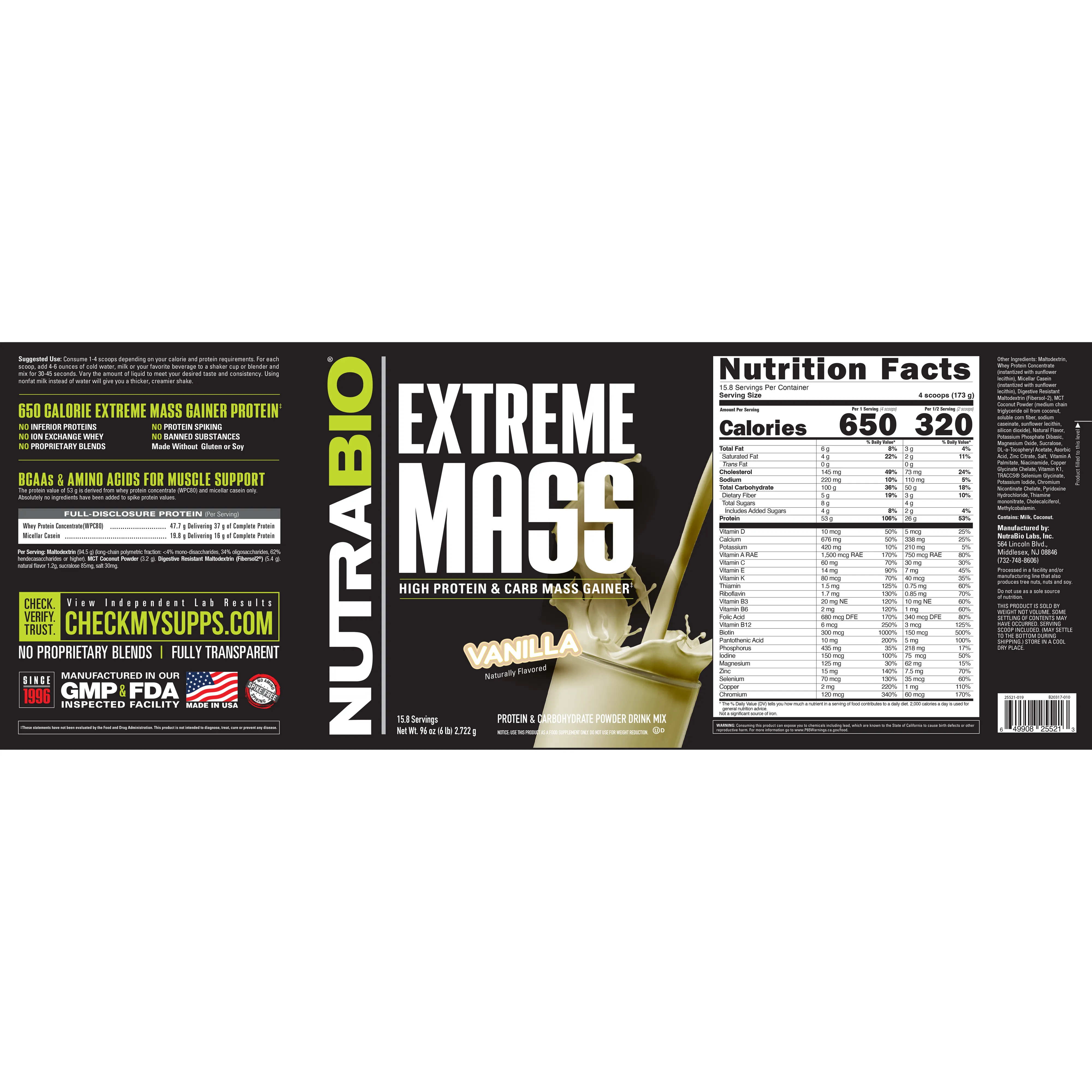 NutraBio Extreme Mass-N101 Nutrition