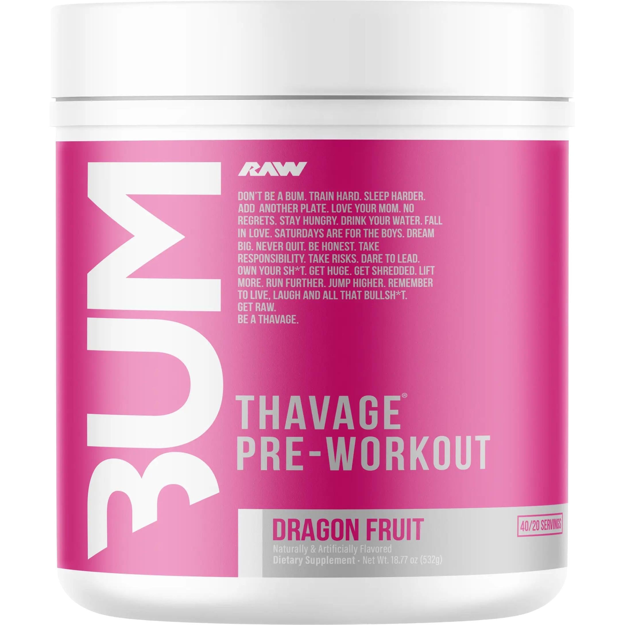 RAW Nutrition CBUM Thavage Pre-Workout-40/20 servings-Dragonfruit-N101 Nutrition