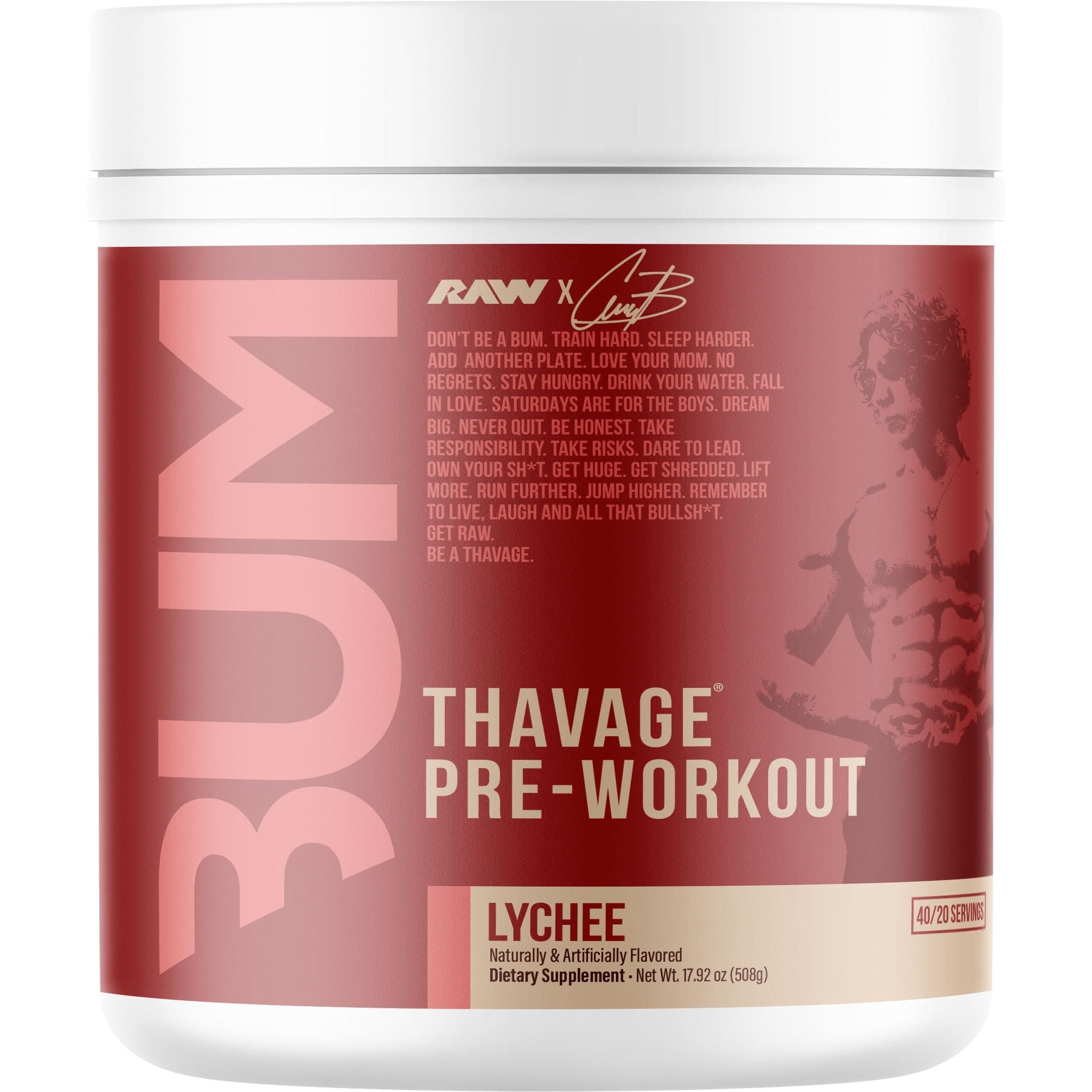 RAW Nutrition CBUM Thavage Pre-Workout-40/20 servings-Lychee-N101 Nutrition