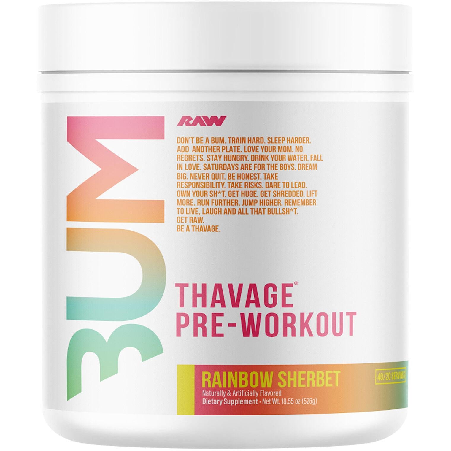 RAW Nutrition CBUM Thavage Pre-Workout-40/20 servings-Rainbow Sherbet-N101 Nutrition