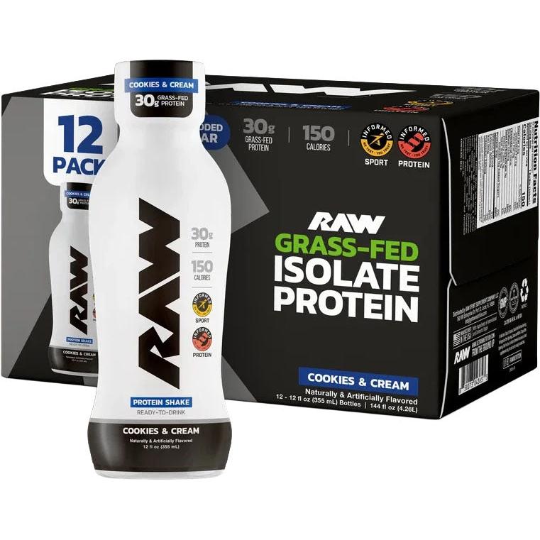 RAW Nutrition Grass-Fed Isolate Protein RTD-1 case (12 bottles)-Cookies & Cream-N101 Nutrition