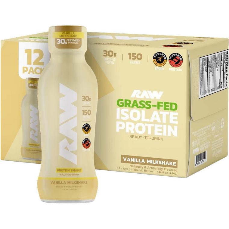 RAW Nutrition Grass-Fed Isolate Protein RTD-1 case (12 bottles)-Vanilla Milkshake-N101 Nutrition