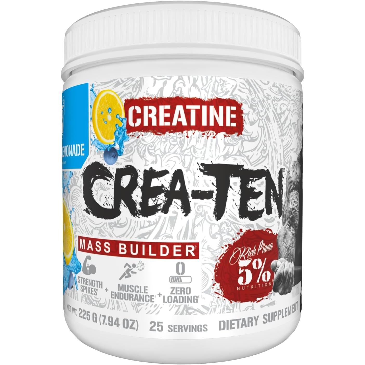 Rich Piana 5% Nutrition Crea-TEN® Creatine Mass Builder-30 servings-Blueberry Lemonade-N101 Nutrition