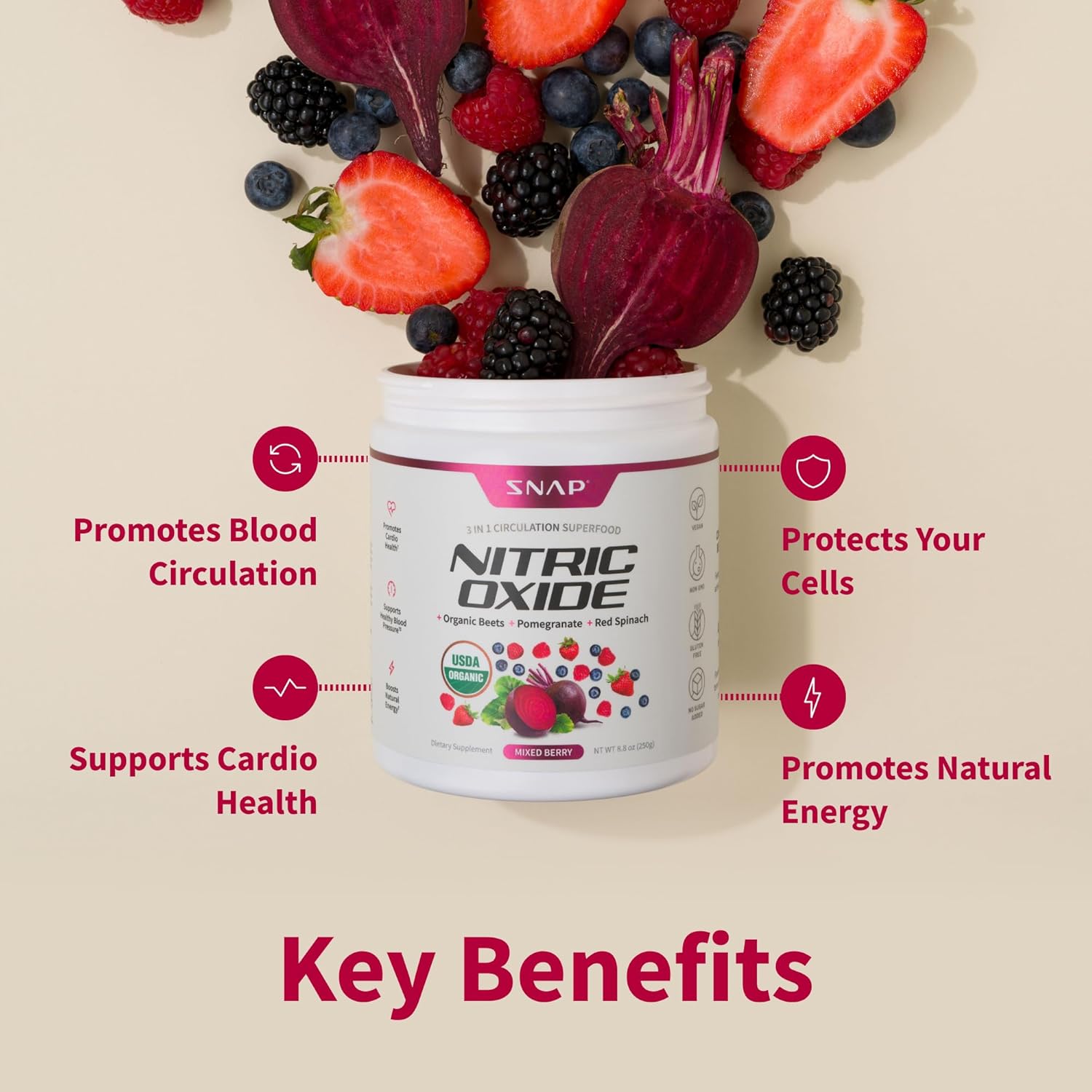 SNAP Nitric Oxide Powder - Mixed Berry-N101 Nutrition
