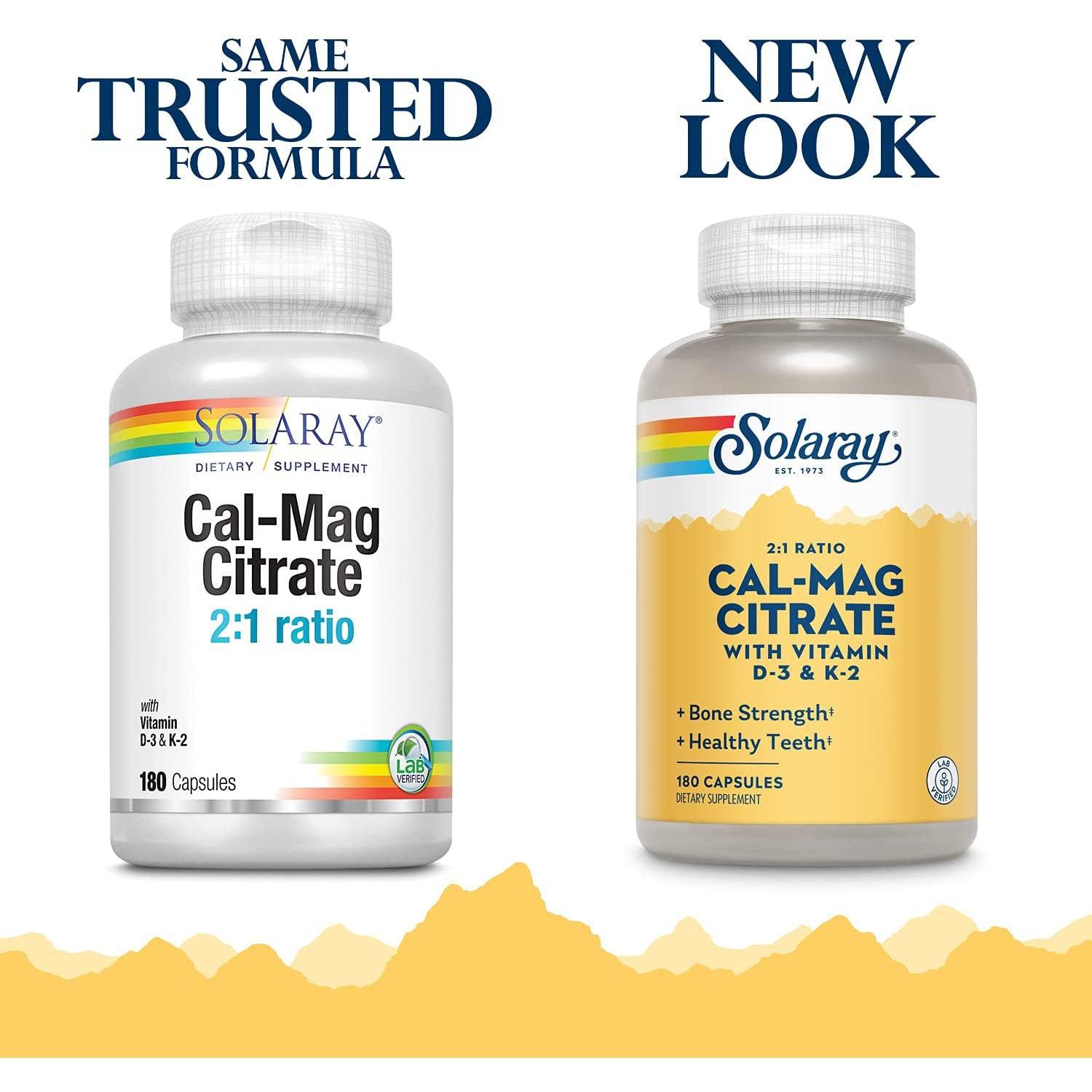 Solaray Cal-Mag Citrate 2:1 ratio w/ Vitamin D3 & K2-N101 Nutrition