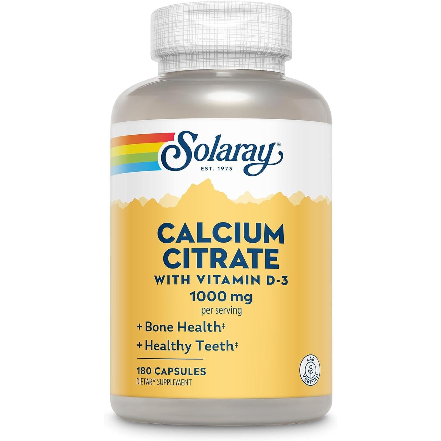 Solaray Calcium Citrate 1000 mg with Vitamin D3-180 capsules-N101 Nutrition