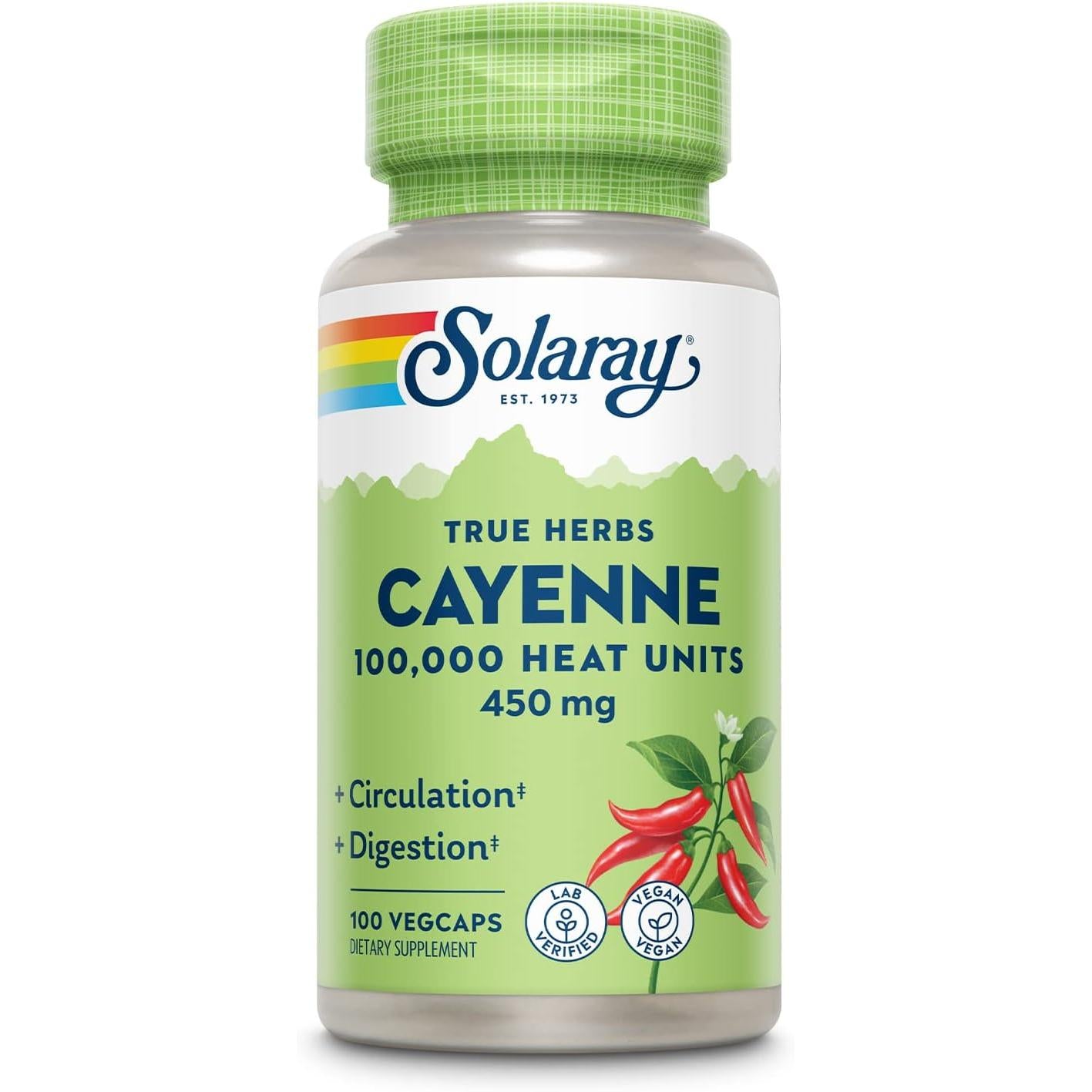 Solaray Cayenne 100,000 HU 450 mg-100 vegcaps-N101 Nutrition