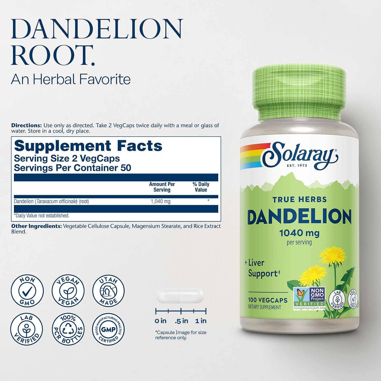 Solaray Dandelion Root 1040 mg-N101 Nutrition