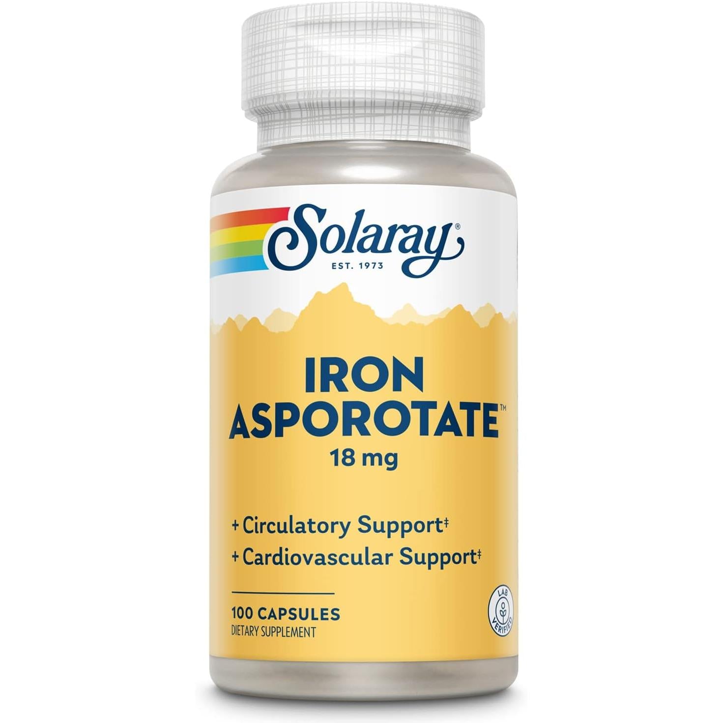 Solaray Iron Asporotate 18 mg (EXP 08/2026 / FINAL SALE - NO RETURNS)-100 capsules-N101 Nutrition