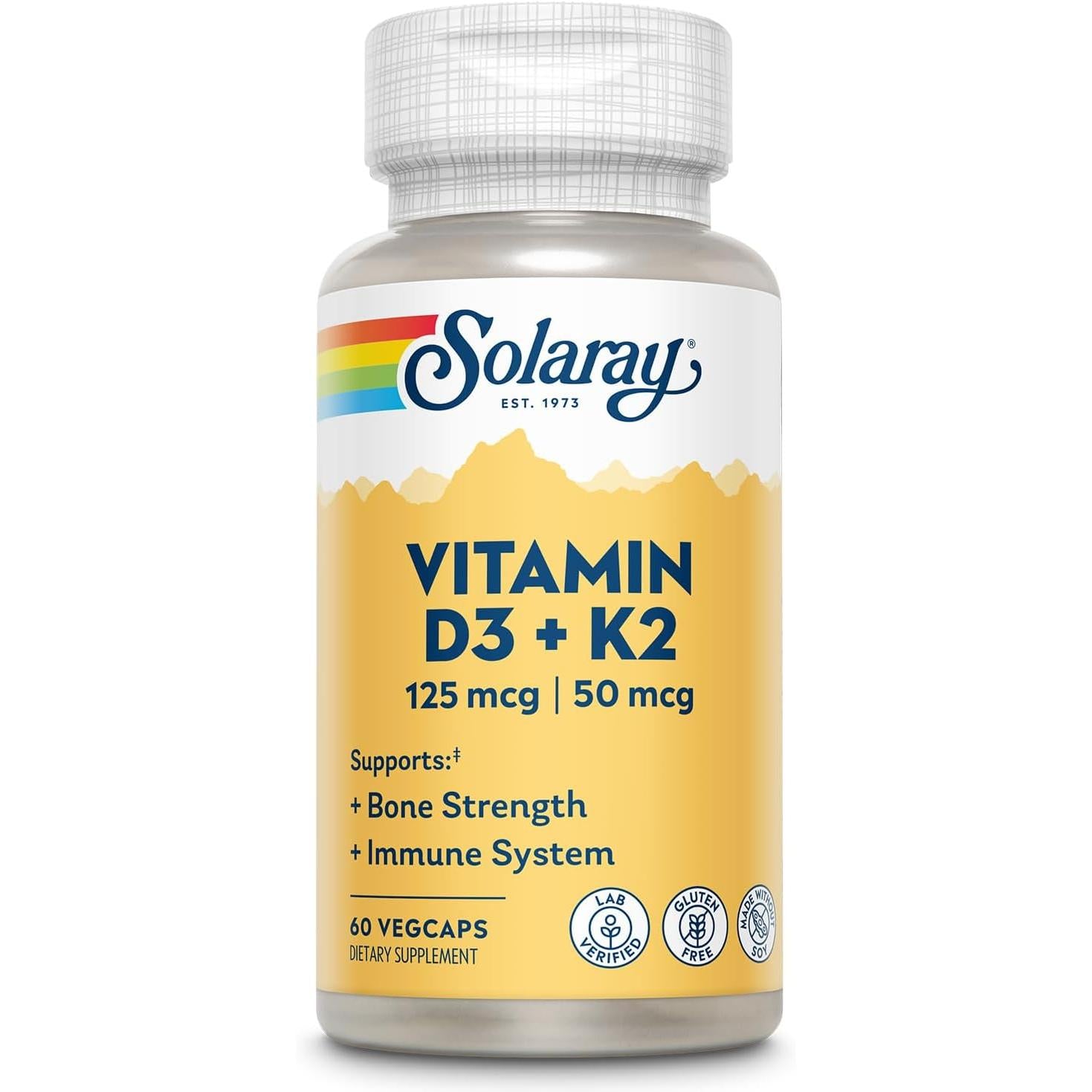 Solaray Vitamin D3 + K2-60 VegCaps-N101 Nutrition