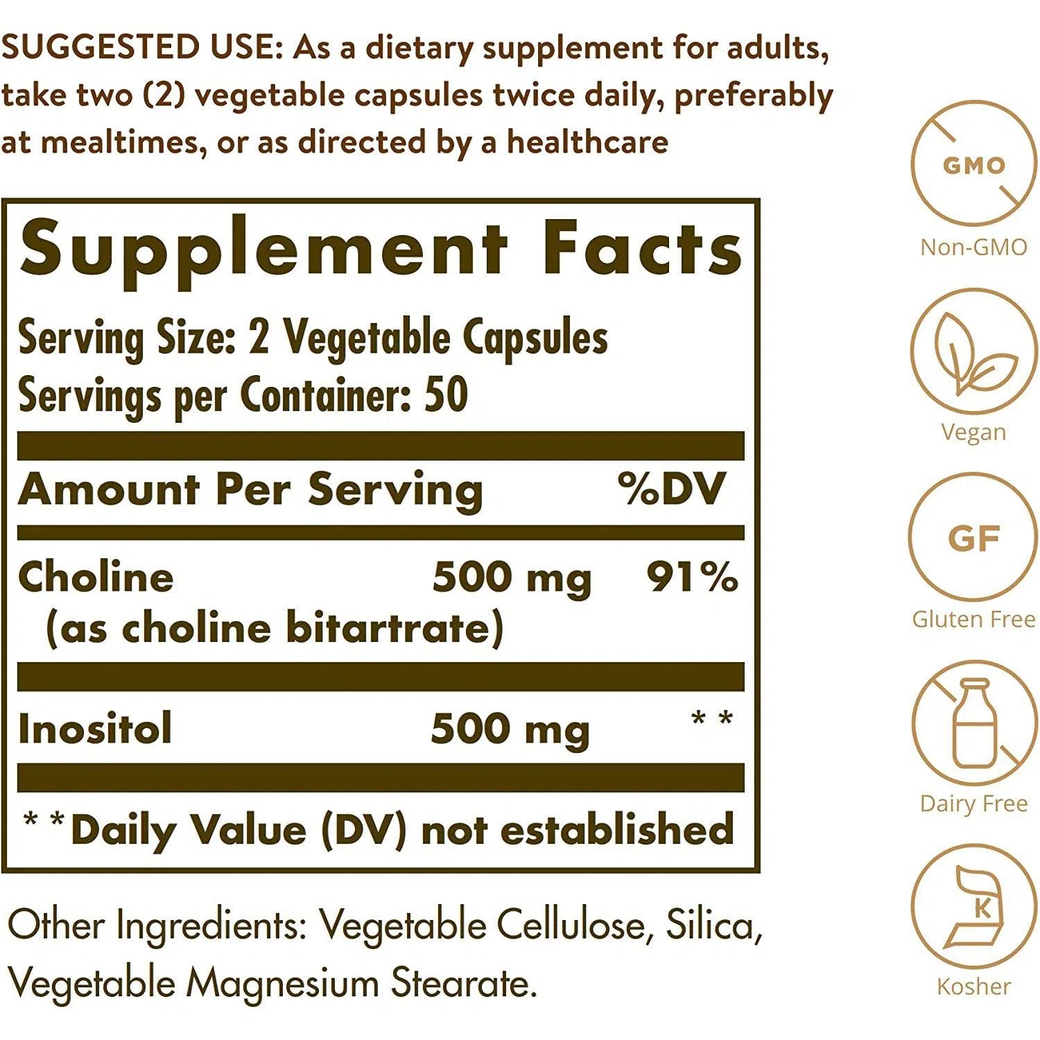 Solgar Choline/Inositol 500 mg/500 mg-N101 Nutrition