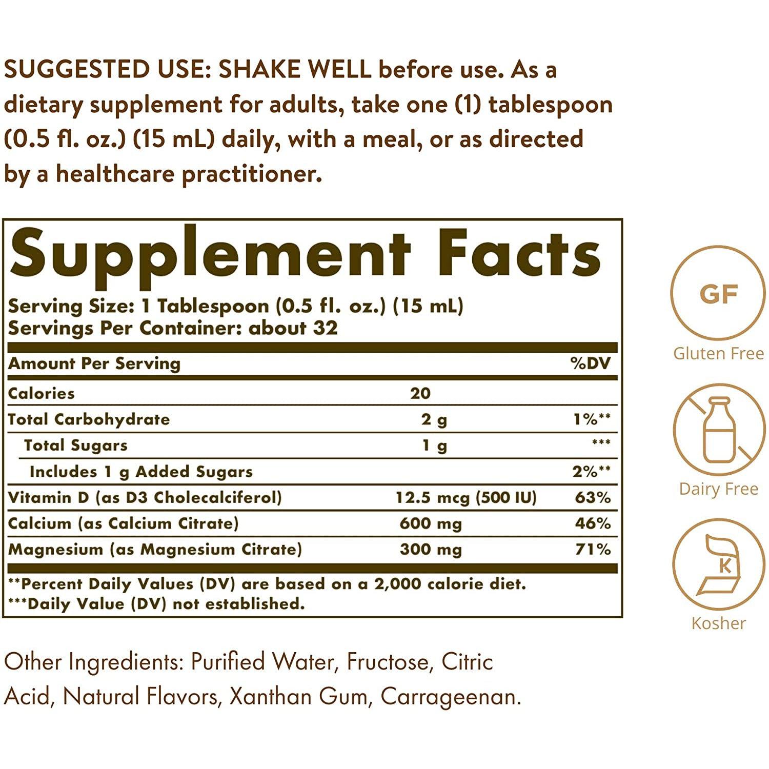 Solgar Liquid Calcium Magnesium Citrate with Vitamin D3 - Natural Blueberry Flavor-N101 Nutrition