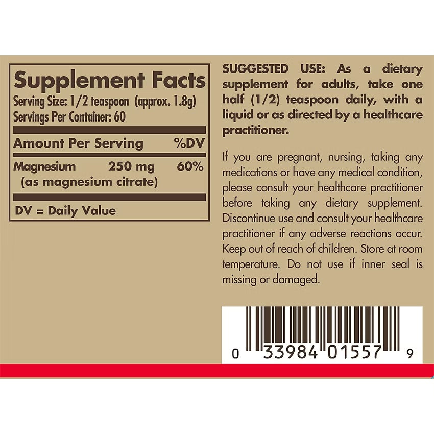 Solgar Magnesium Citrate Powder (EXP 11/2026 - FINAL SALE / NO RETURNS)-N101 Nutrition