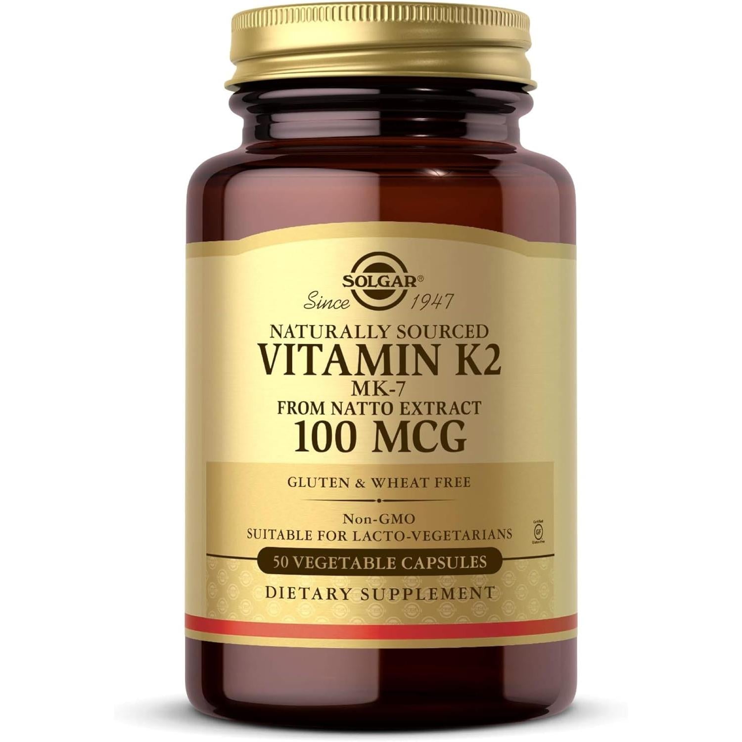 Solgar Natural Vitamin K2 (MK-7) 100 mcg-50 vegetable capsules-N101 Nutrition