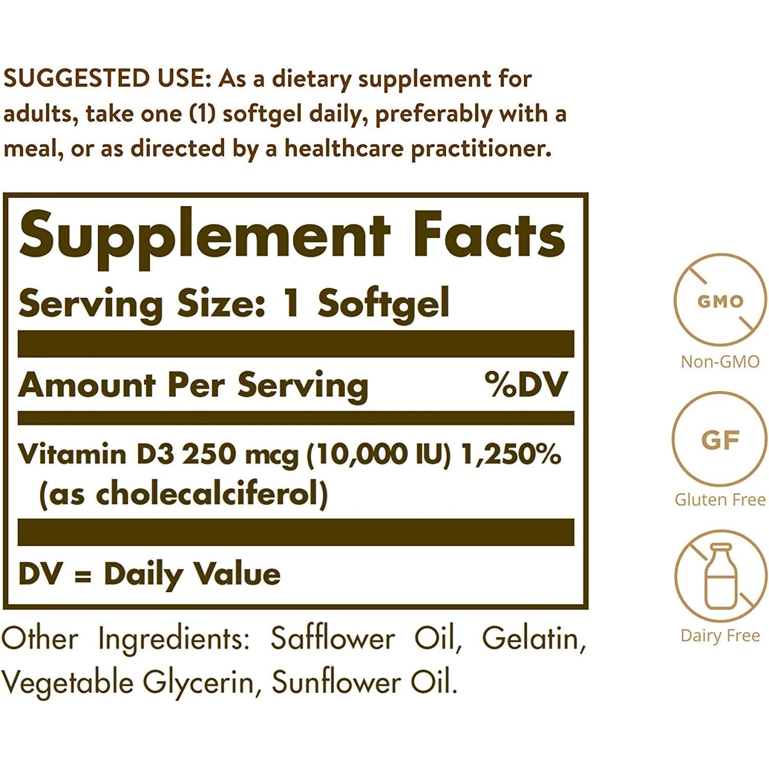 Solgar Vitamin D3 (Cholecalciferol) 250 MCG (10,000 IU)-N101 Nutrition