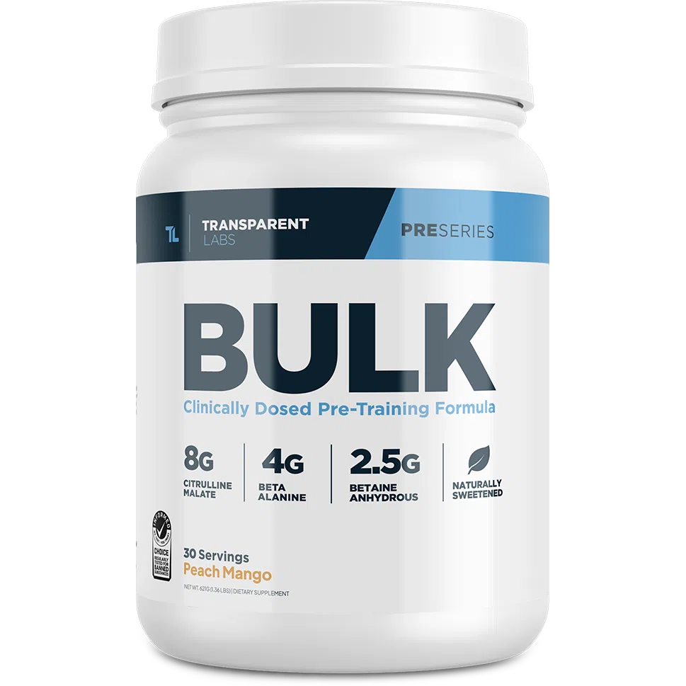 Transparent Labs BULK Clinically Dosed Pre-Training Formula-30 servings-Peach Mango-N101 Nutrition